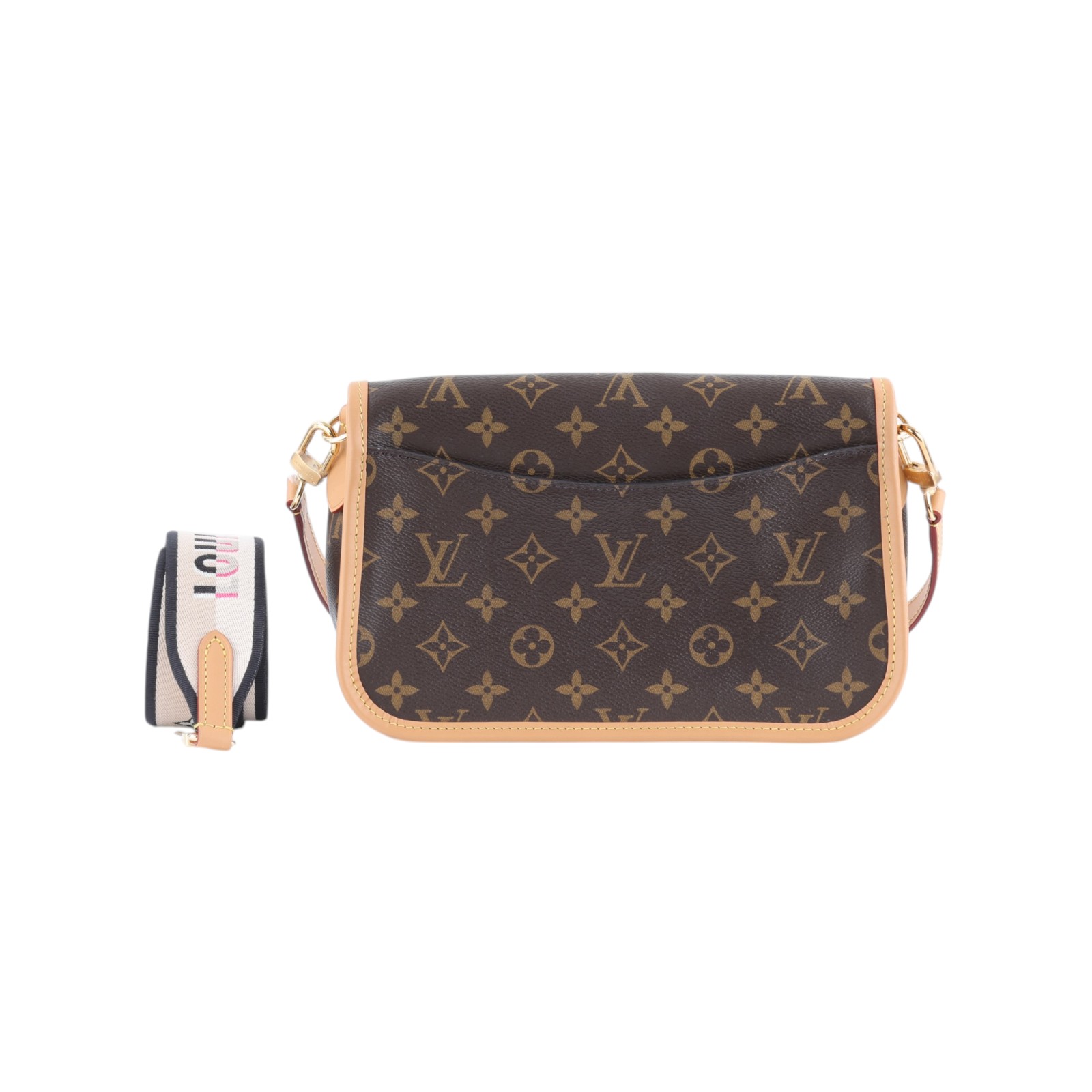 路易威登 LOUIS VUITTON Diane 腋下包法棍 單肩背包 經典帆布 M45985 晶片款 原花DIANE 防塵袋/背帶