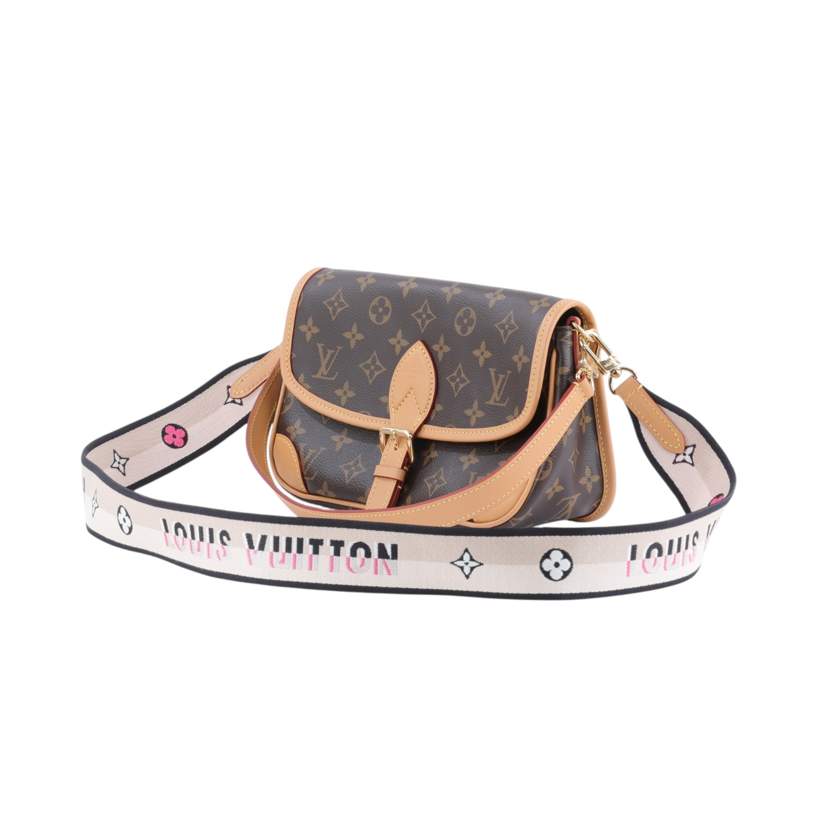 路易威登 LOUIS VUITTON Diane 腋下包法棍 單肩背包 經典帆布 M45985 晶片款 原花DIANE 防塵袋/背帶