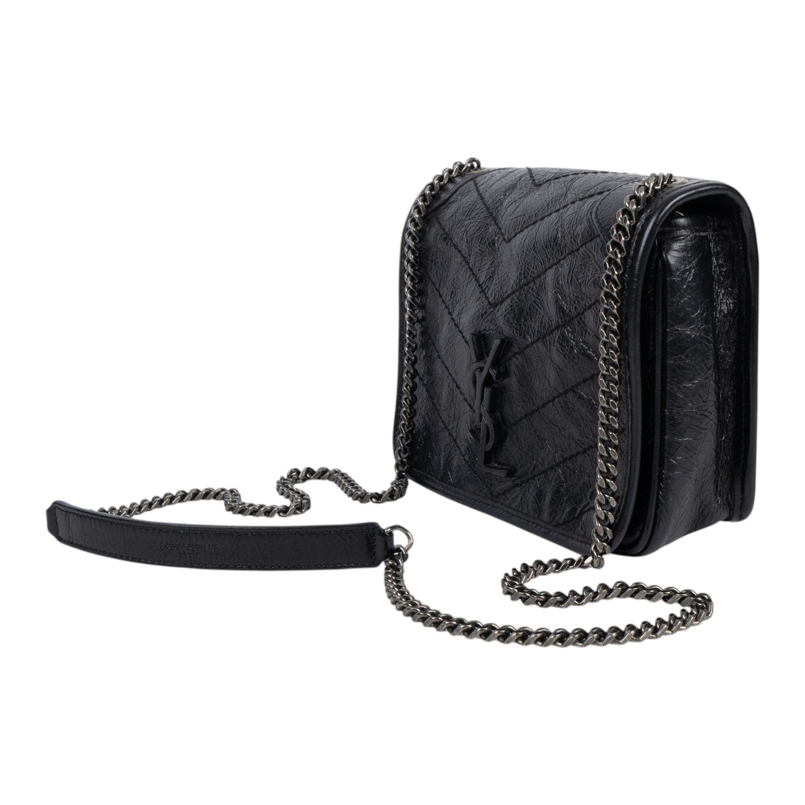 聖羅蘭 YSL SAINT LAURENT Niki 復古皮革 手袋 銀色五金 5831030EN04 黑NIKI WOC 原廠盒子/防塵袋