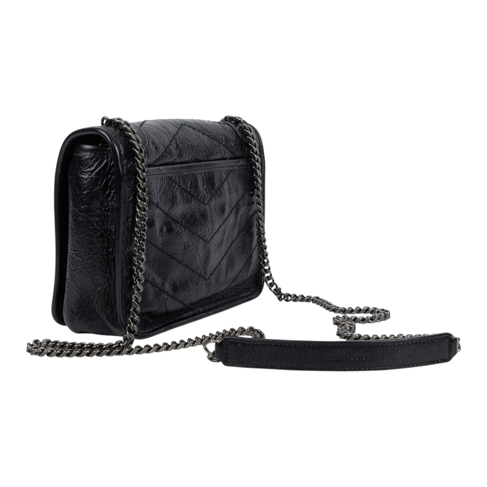 聖羅蘭 YSL SAINT LAURENT Niki 復古皮革 手袋 銀色五金 5831030EN04 黑NIKI WOC 原廠盒子/防塵袋