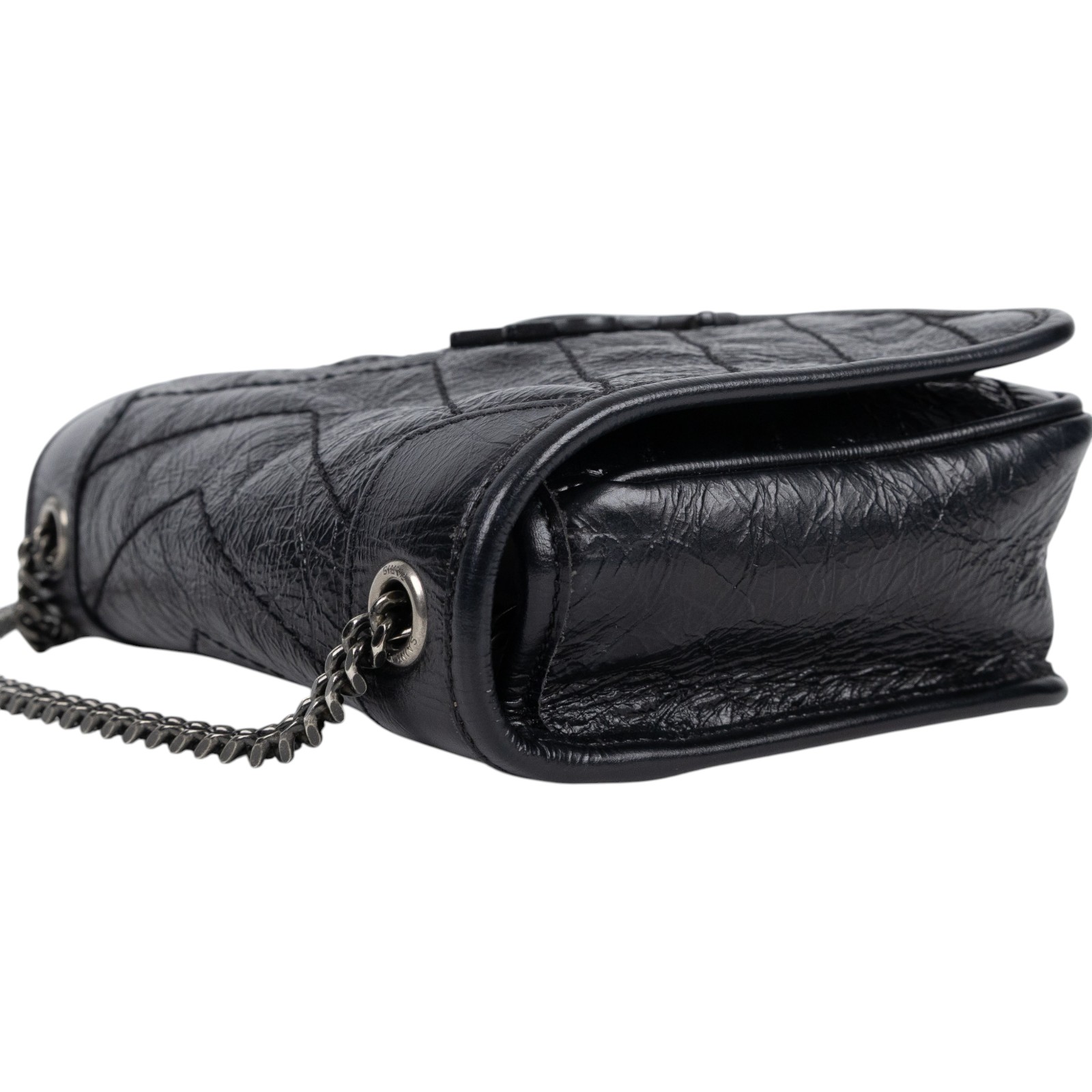 聖羅蘭 YSL SAINT LAURENT Niki 復古皮革 手袋 銀色五金 5831030EN04 黑NIKI WOC 原廠盒子/防塵袋