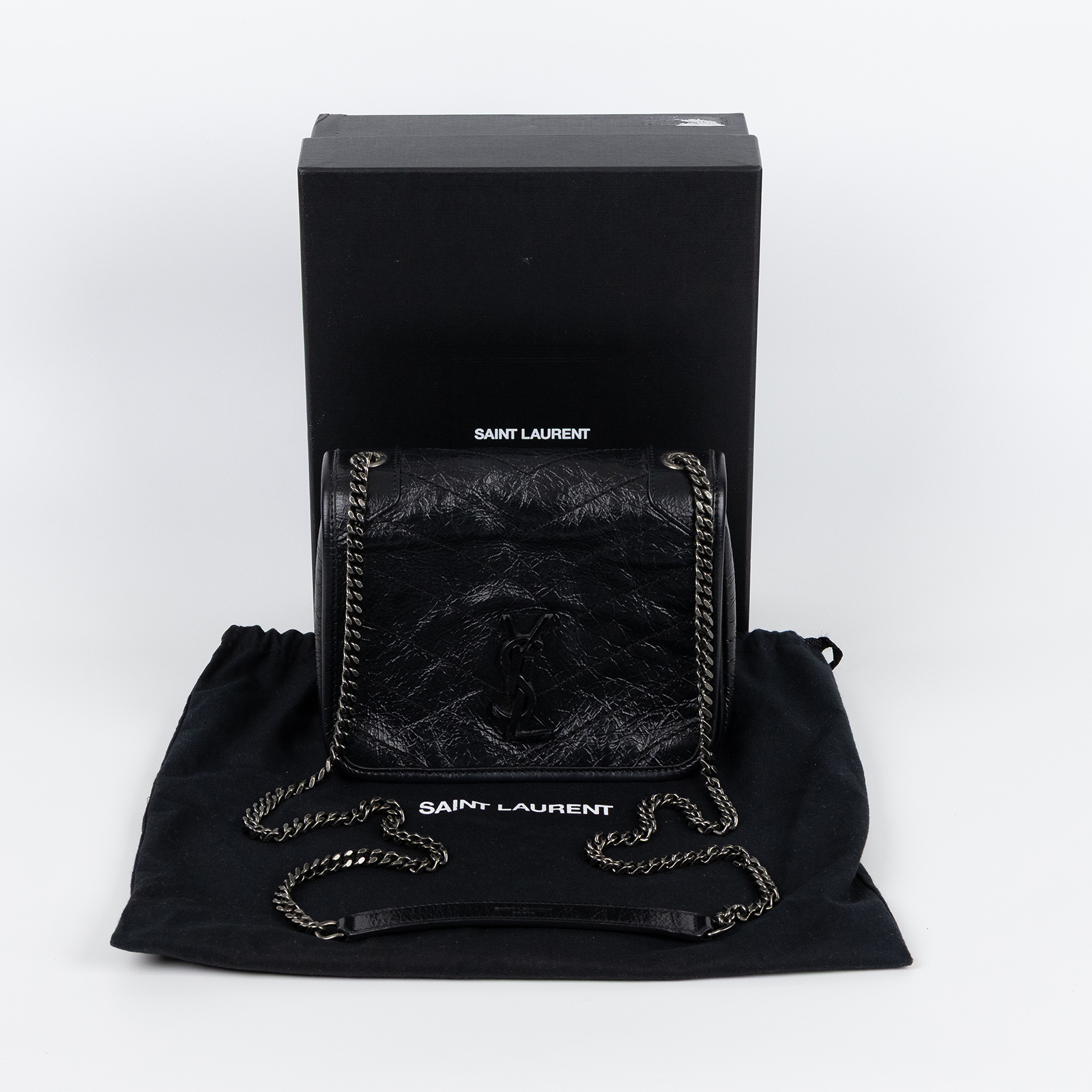 聖羅蘭 YSL SAINT LAURENT Niki 復古皮革 手袋 銀色五金 5831030EN04 黑NIKI WOC 原廠盒子/防塵袋