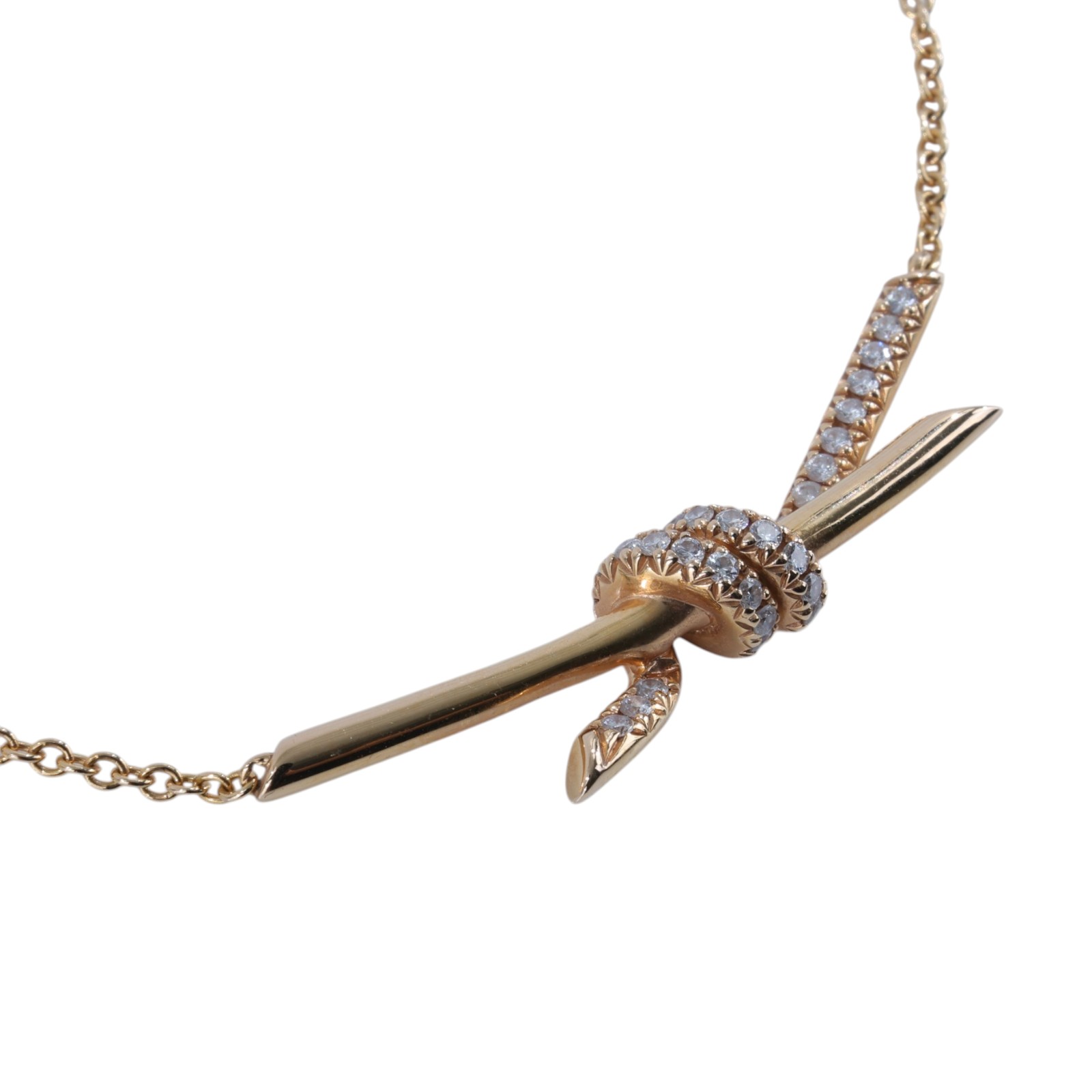 蒂芙尼 TIFFANY＆CO. Knot 鏈墜 69525857 18KRG半滿鑽KNOT扭結項鍊 原廠盒子/防塵袋