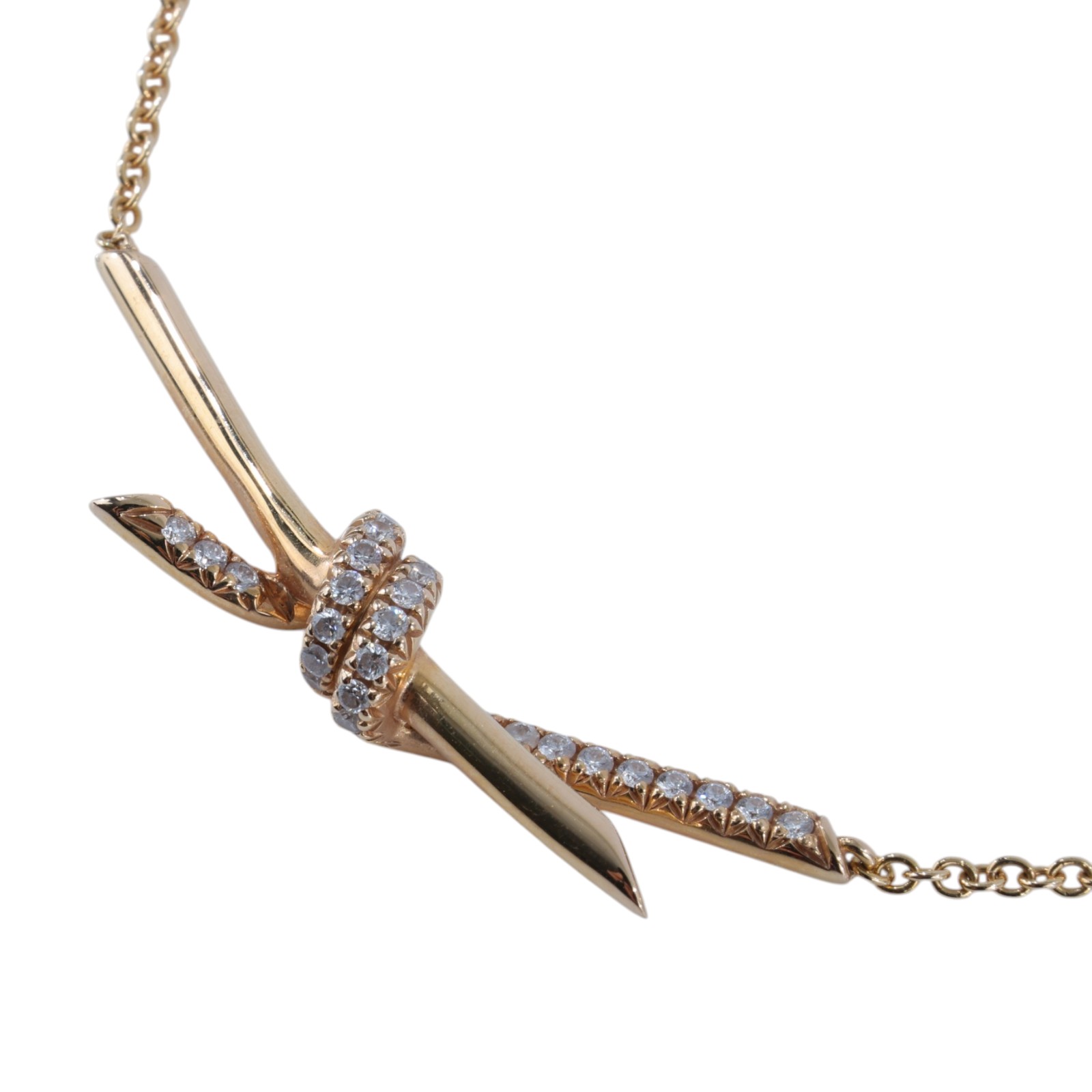 蒂芙尼 TIFFANY＆CO. Knot 鏈墜 69525857 18KRG半滿鑽KNOT扭結項鍊 原廠盒子/防塵袋