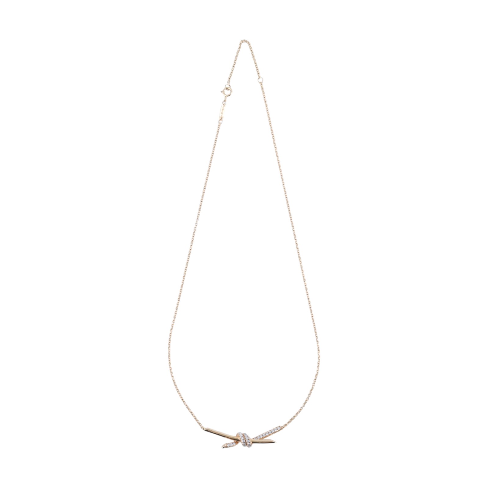 蒂芙尼 TIFFANY＆CO. Knot 鏈墜 69525857 18KRG半滿鑽KNOT扭結項鍊 原廠盒子/防塵袋