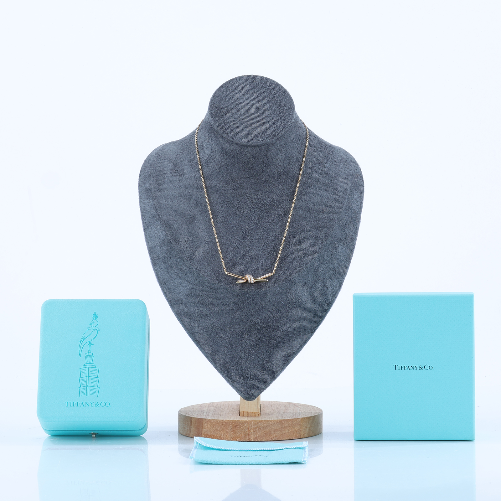 蒂芙尼 TIFFANY＆CO. Knot 鏈墜 69525857 18KRG半滿鑽KNOT扭結項鍊 原廠盒子/防塵袋