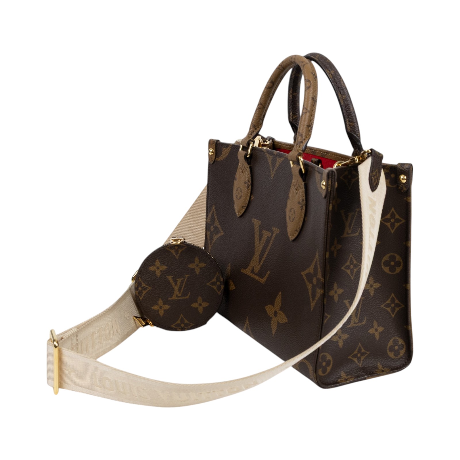 路易威登 LOUIS VUITTON OnTheGo PM 雙色帆布 手提 斜背包 M46373 晶片款  原廠盒子/防塵袋/內袋/背帶