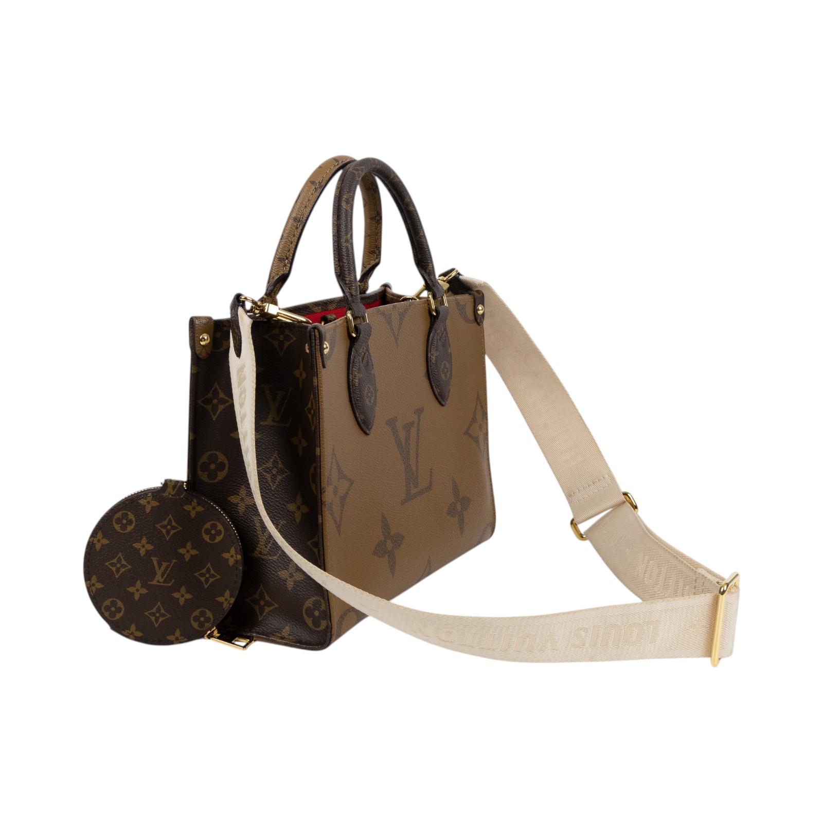 路易威登 LOUIS VUITTON OnTheGo PM 雙色帆布 手提 斜背包 M46373 晶片款  原廠盒子/防塵袋/內袋/背帶