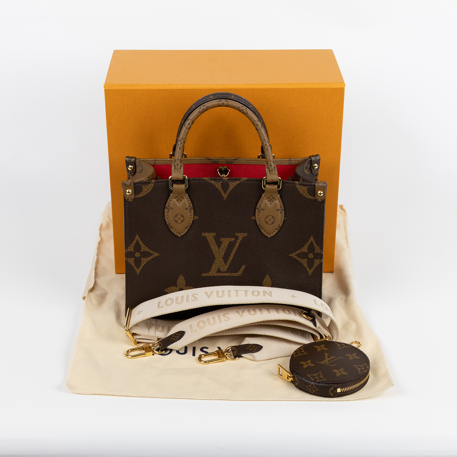 路易威登 LOUIS VUITTON OnTheGo PM 雙色帆布 手提 斜背包 M46373 晶片款  原廠盒子/防塵袋/內袋/背帶