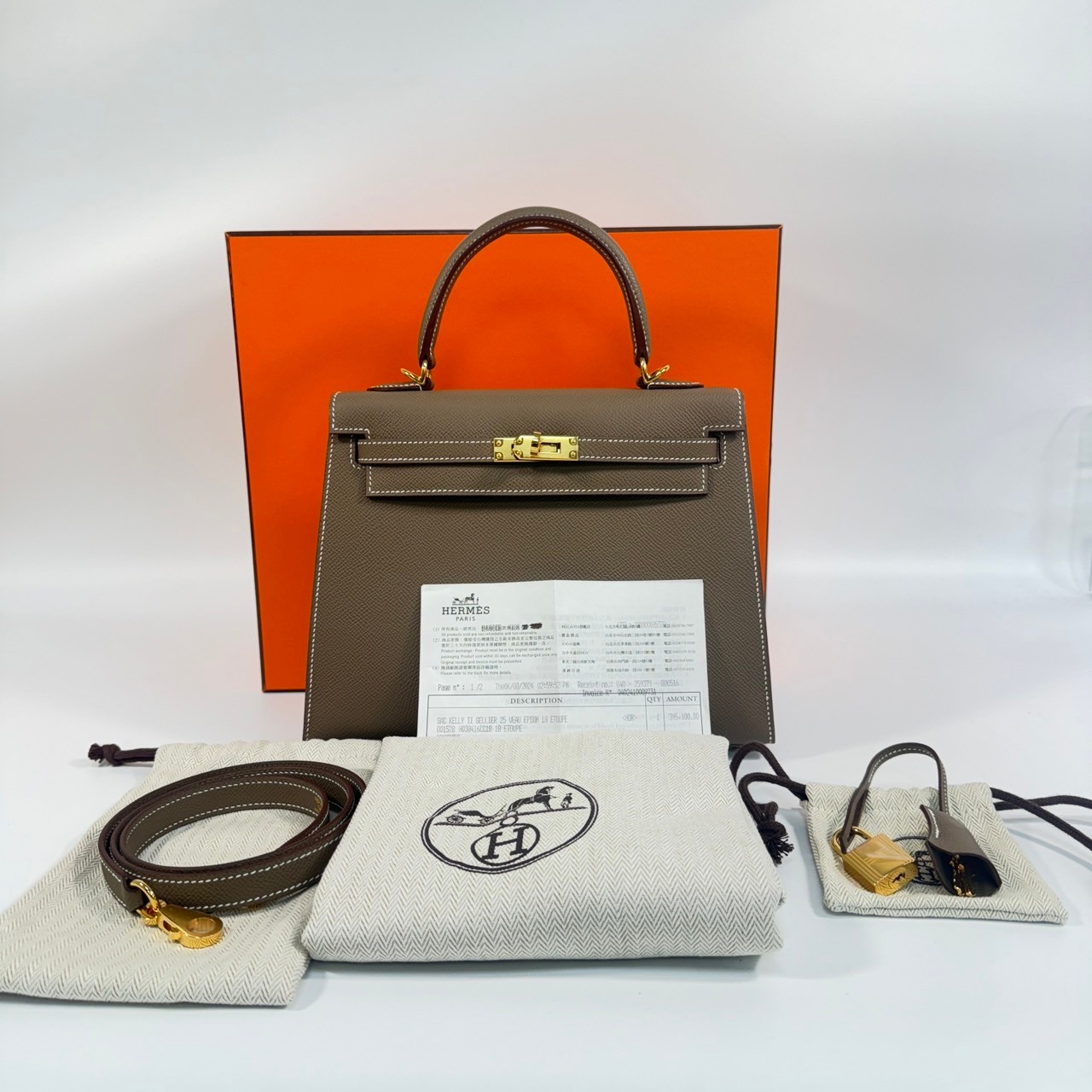 愛馬仕 Hermes Kelly Bag 凱莉包 25 KL25 B刻 大象灰KELLY25 EPSOM 防塵袋/原廠盒子/鎖組/購買證明