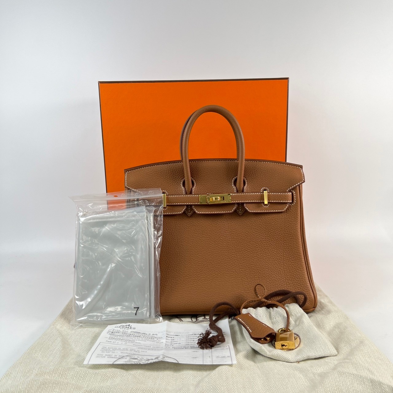 愛馬仕 Hermes Birkin Bag 柏金包 25 BK25 U刻 金棕金BIRKIN25 TOGO 防塵袋/原廠盒子/鎖組/購買證明/雨衣