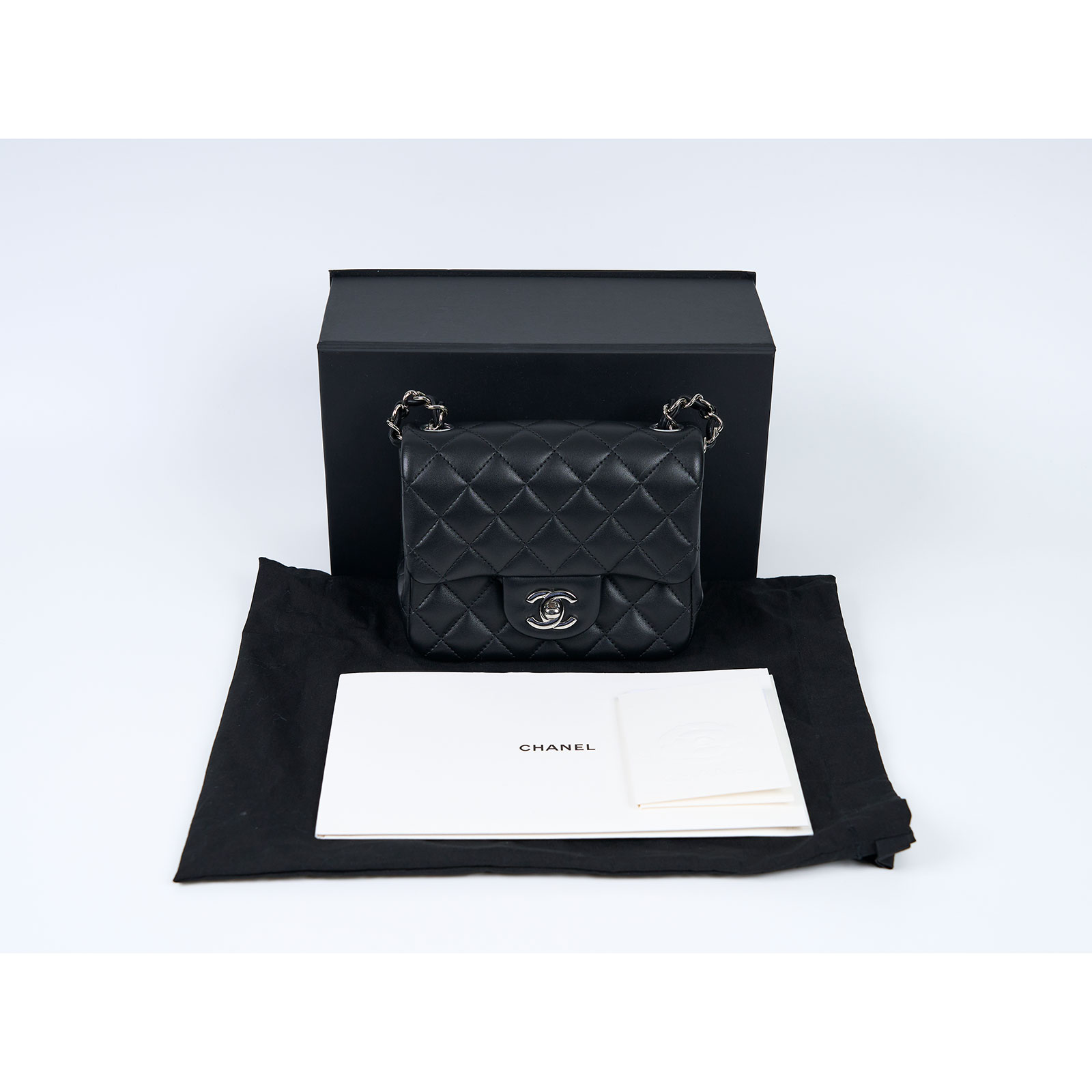 香奈兒 CHANEL CF 方形 迷你 口蓋包 A35200 晶片款 黑銀羊方胖 防塵袋/原廠盒子/購買證明影本