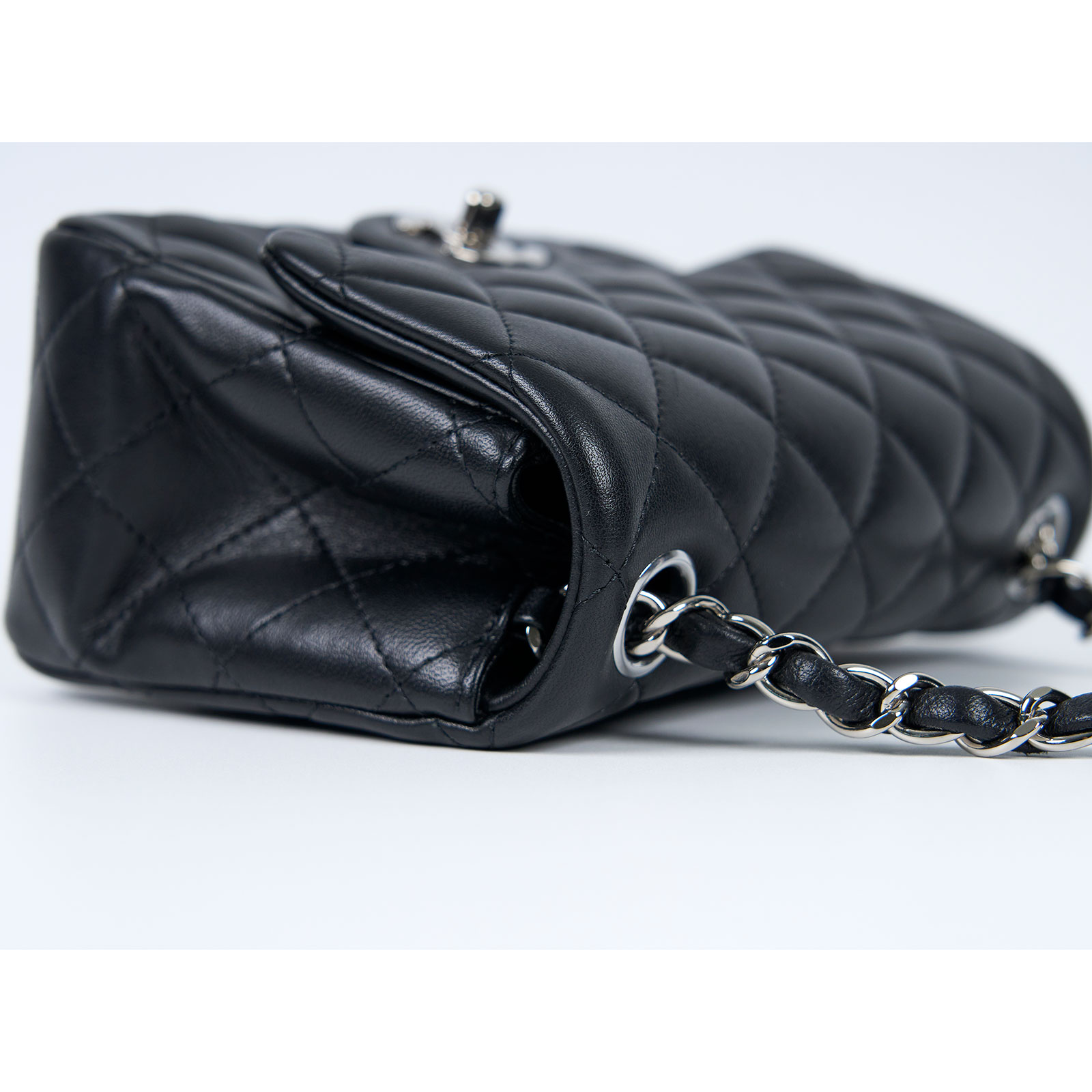 香奈兒 CHANEL CF 方形 迷你 口蓋包 A35200 晶片款 黑銀羊方胖 防塵袋/原廠盒子/購買證明影本