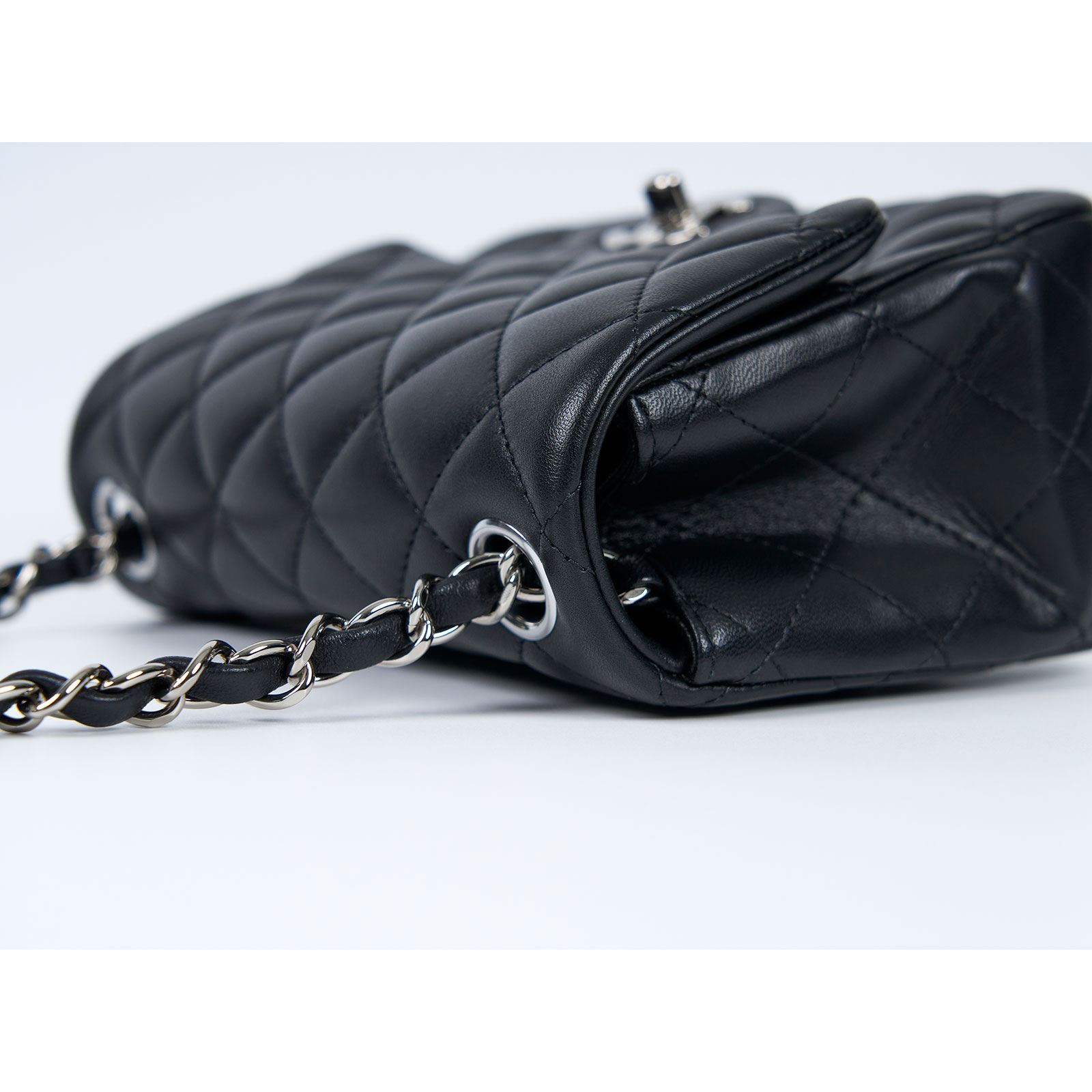 香奈兒 CHANEL CF 方形 迷你 口蓋包 A35200 晶片款 黑銀羊方胖 防塵袋/原廠盒子/購買證明影本