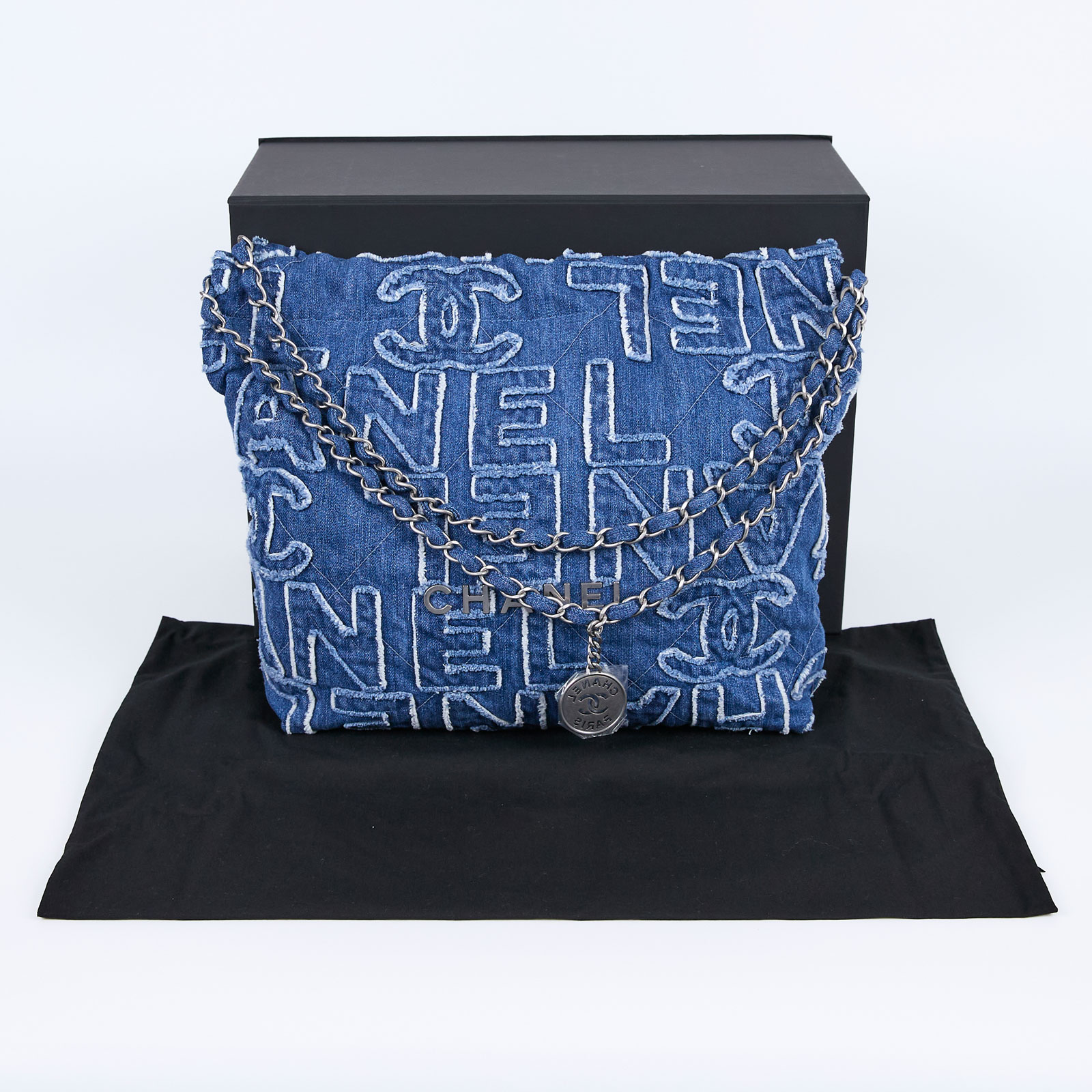 香奈兒 CHANEL 22 小型 束口包  晶片款 牛仔字母22 小號 防塵袋/原廠盒子