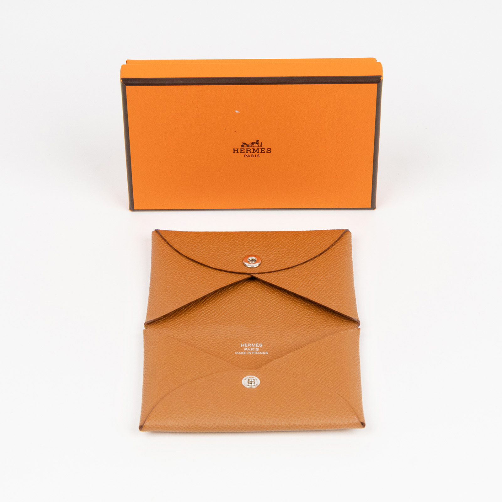 愛馬仕 Hermes Calvi 卡包 CAL W刻 金棕CALVI 原廠盒子