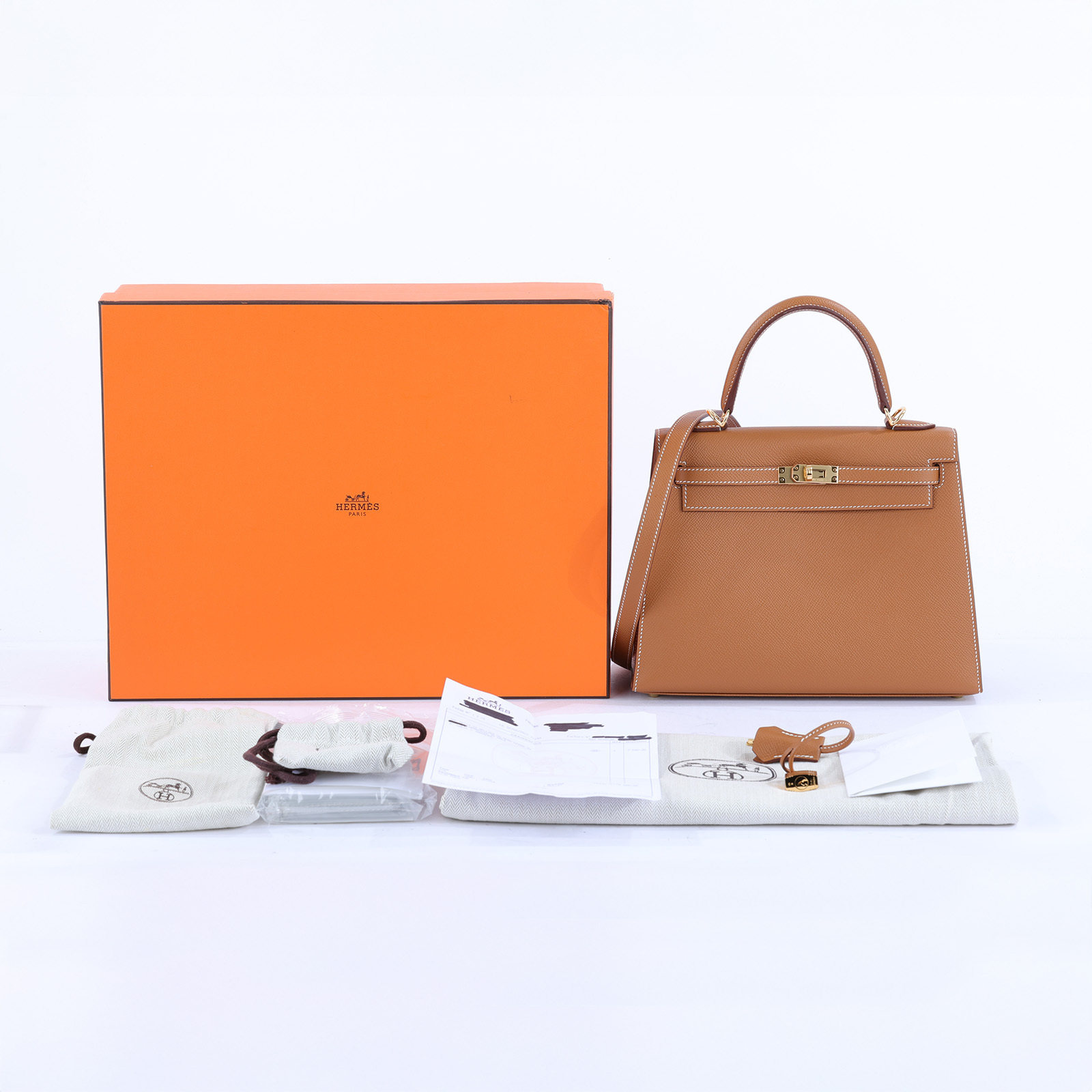 愛馬仕 Hermes Kelly Bag 凱莉包 25 KL25 Z刻 金棕KELLY25 EPSOM 防塵袋/原廠盒子/鎖組/購買證明