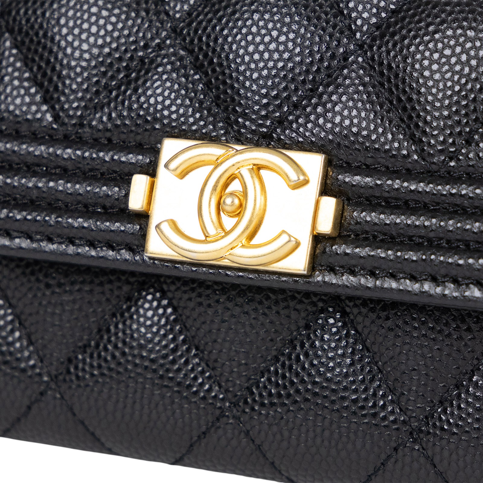 香奈兒 CHANEL BOY 口蓋卡片夾 卡夾 A80603 晶片款 黑金荔枝BOY卡包 原廠盒子/保證卡/購買證明影本