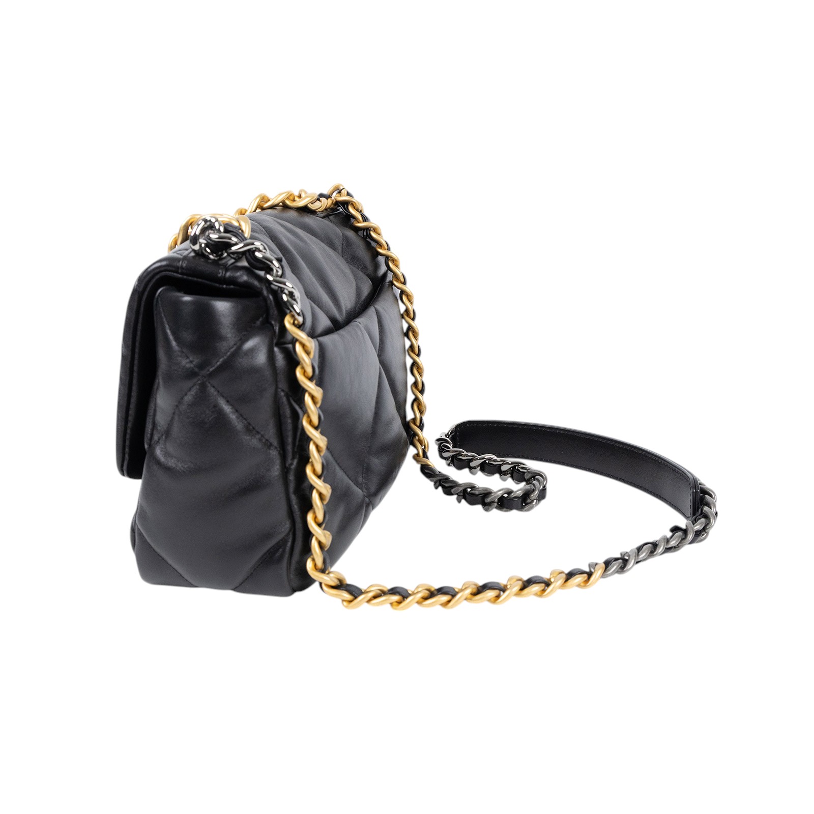 香奈兒 CHANEL 19 口蓋包 菱格紋 金銀鍊帶 手提 肩背包 AS1160 晶片款 黑19 小號 防塵袋/原廠盒子