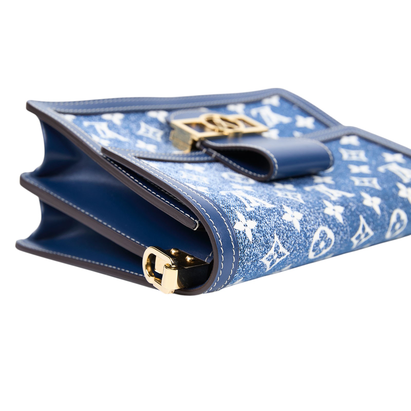 路易威登 LOUIS VUITTON Dauphine MM 手提包 丹寧 翻蓋斜背 鏈帶包 M59631 晶片款  原廠盒子/防塵袋