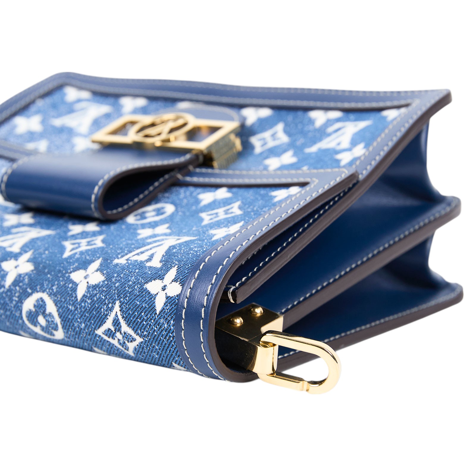 路易威登 LOUIS VUITTON Dauphine MM 手提包 丹寧 翻蓋斜背 鏈帶包 M59631 晶片款  原廠盒子/防塵袋