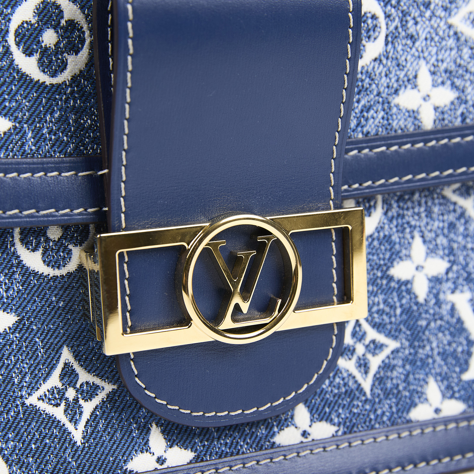 路易威登 LOUIS VUITTON Dauphine MM 手提包 丹寧 翻蓋斜背 鏈帶包 M59631 晶片款  原廠盒子/防塵袋