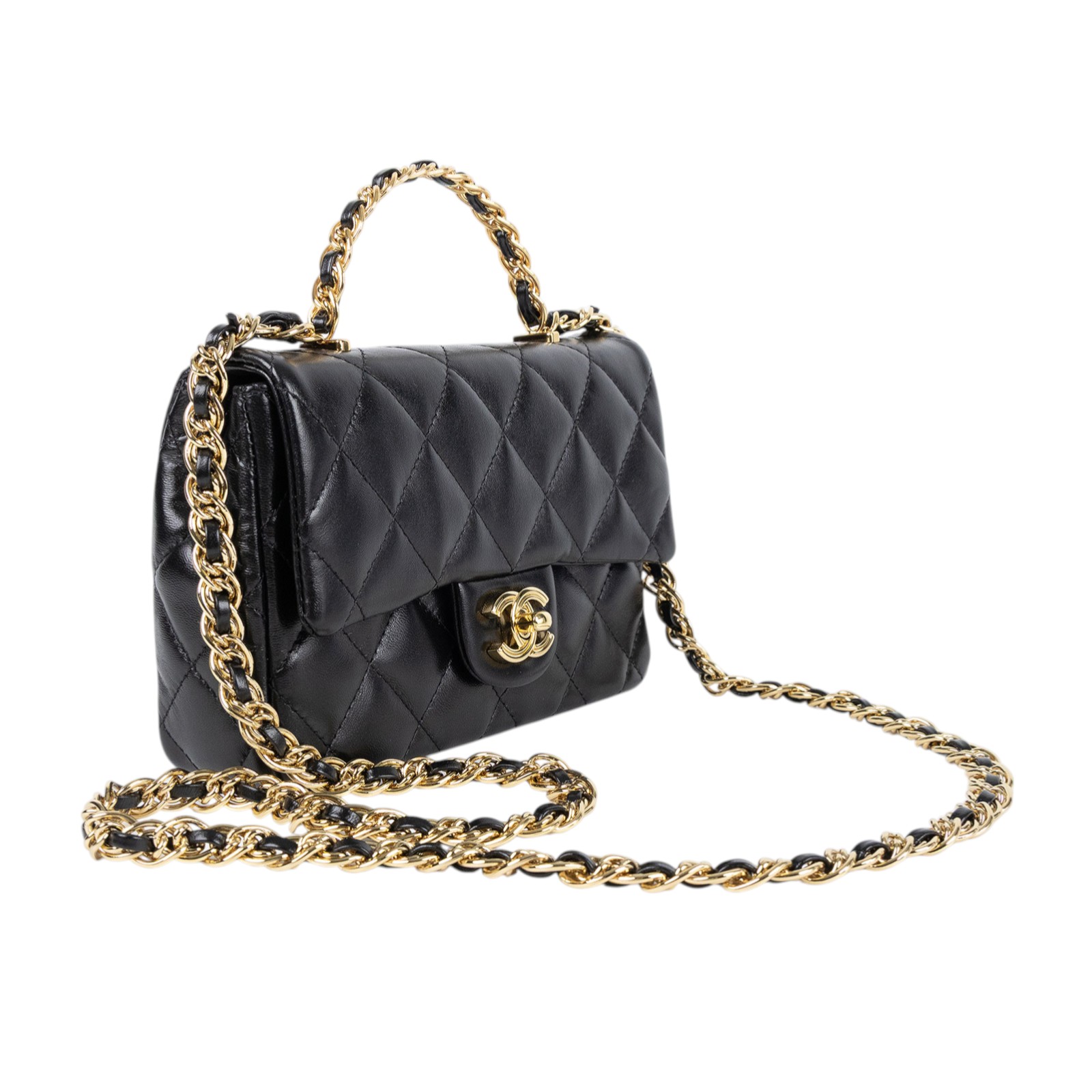 香奈兒 CHANEL Handle 20 迷你 手提 口蓋包 AS4023 晶片款 黑手提2WAY 防塵袋/原廠盒子/購買證明影本