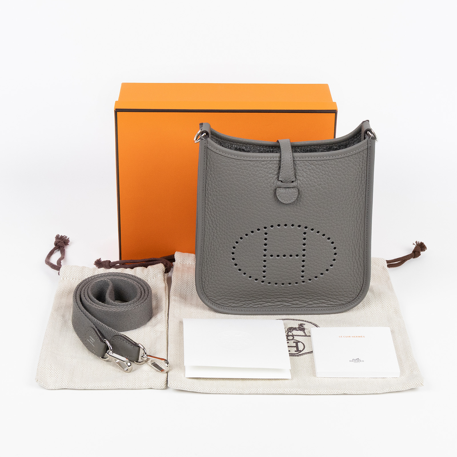 愛馬仕 Hermes Evelyne Bag Mini 伊芙琳包 Evelyne 16 EV16 B刻 積雨雲灰MINI EVELYNE 原廠盒子/防塵袋
