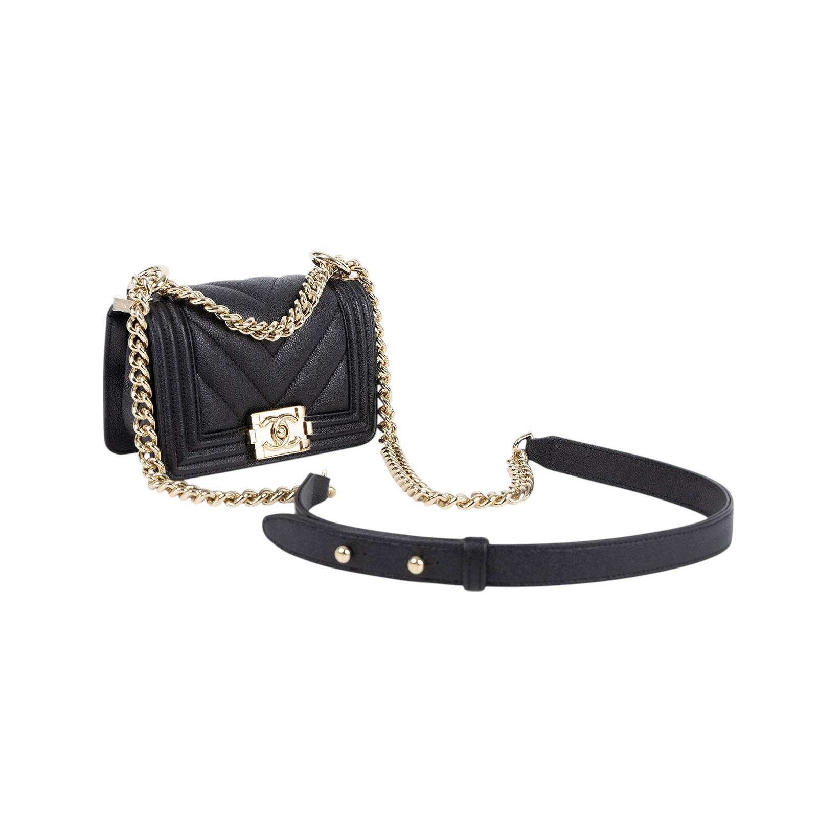 香奈兒 CHANEL Boy 迷你 口蓋包 A67364 晶片款 黑金荔枝MINI BOY 原廠盒子