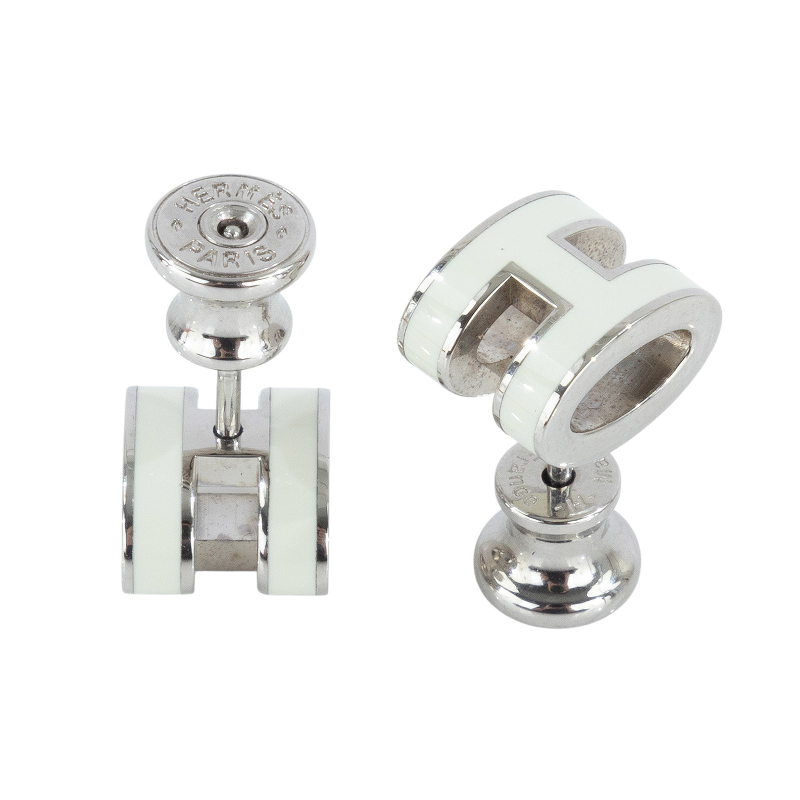 愛馬仕 Hermes Mini Pop H 耳釘 白色 H608002FP49 白銀MINI POP H耳環 原廠盒子