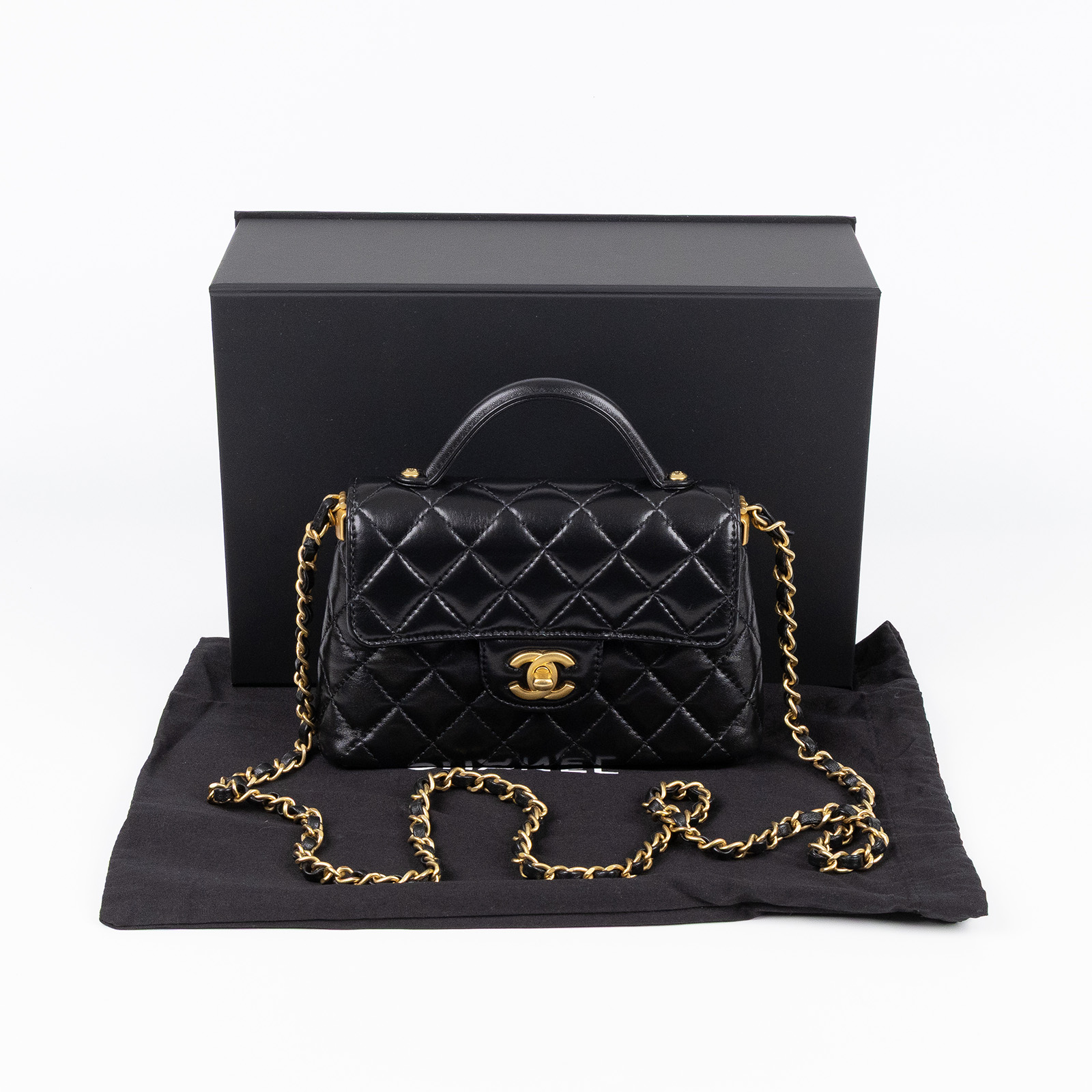 香奈兒 CHANEL Handle 手把口蓋包  小型 AS5355 B19386 晶片款 黑手提2WAY 防塵袋/原廠盒子