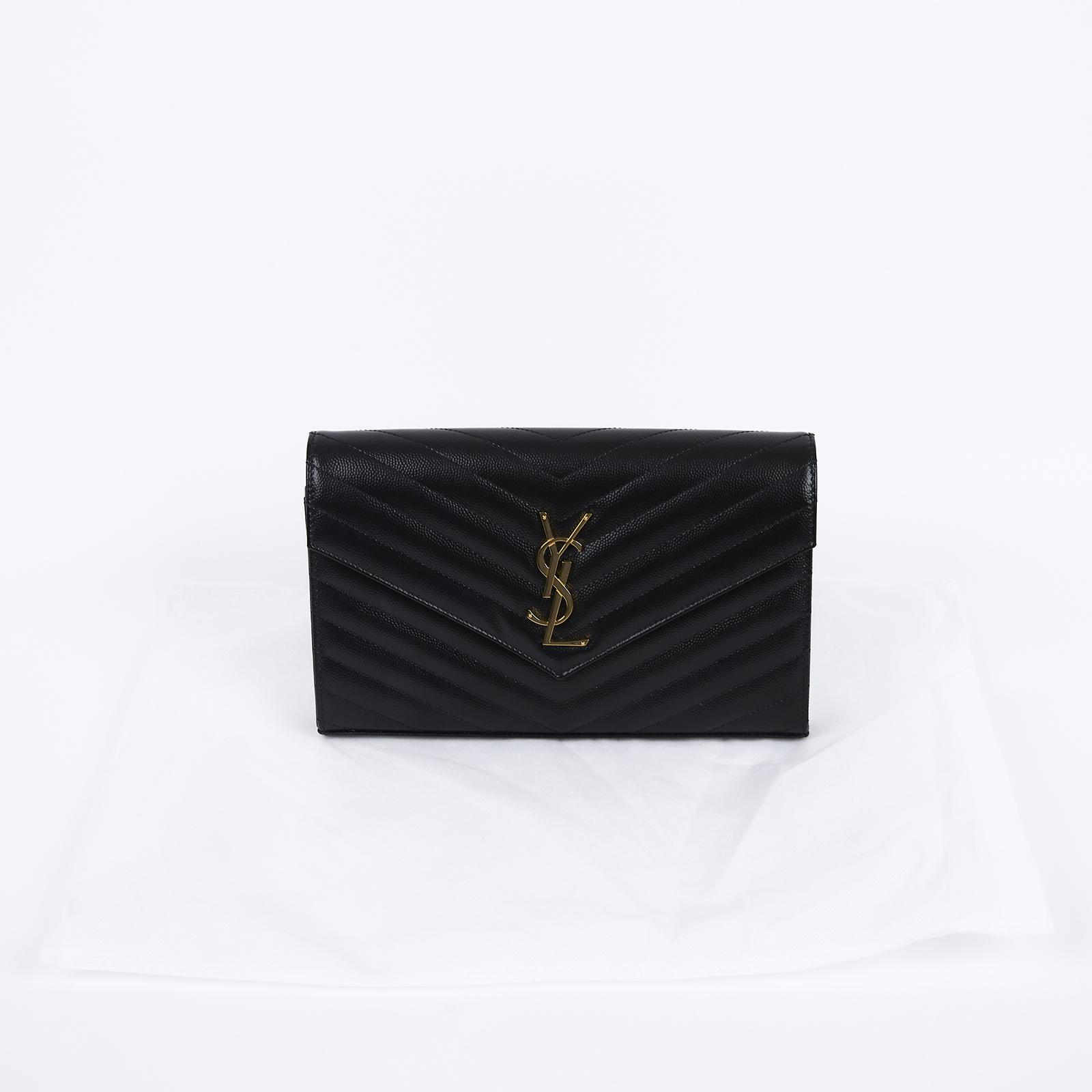 聖羅蘭 YSL SAINT LAURENT Cassandre 經典粒面皮革 鏈條 錢包 金色五金 377828BOW01 黑金魚子醬WOC 無附屬品