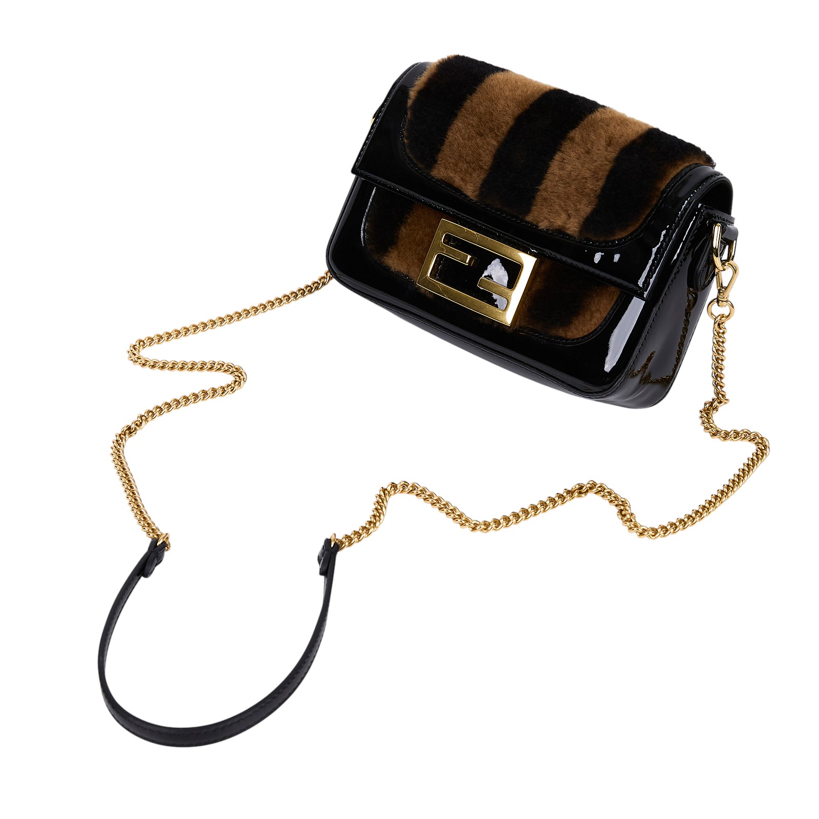 芬迪 FENDI 迷你 Baguette 8BS017A9Y2 毛毛條紋MINI法棍 原廠盒子/防塵袋/保證卡