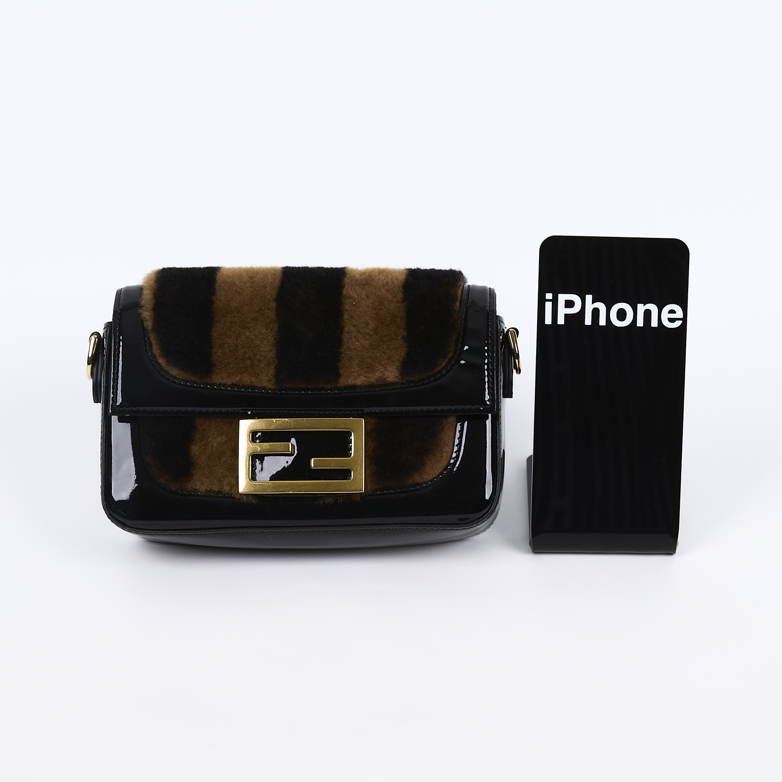 芬迪 FENDI 迷你 Baguette 8BS017A9Y2 毛毛條紋MINI法棍 原廠盒子/防塵袋/保證卡