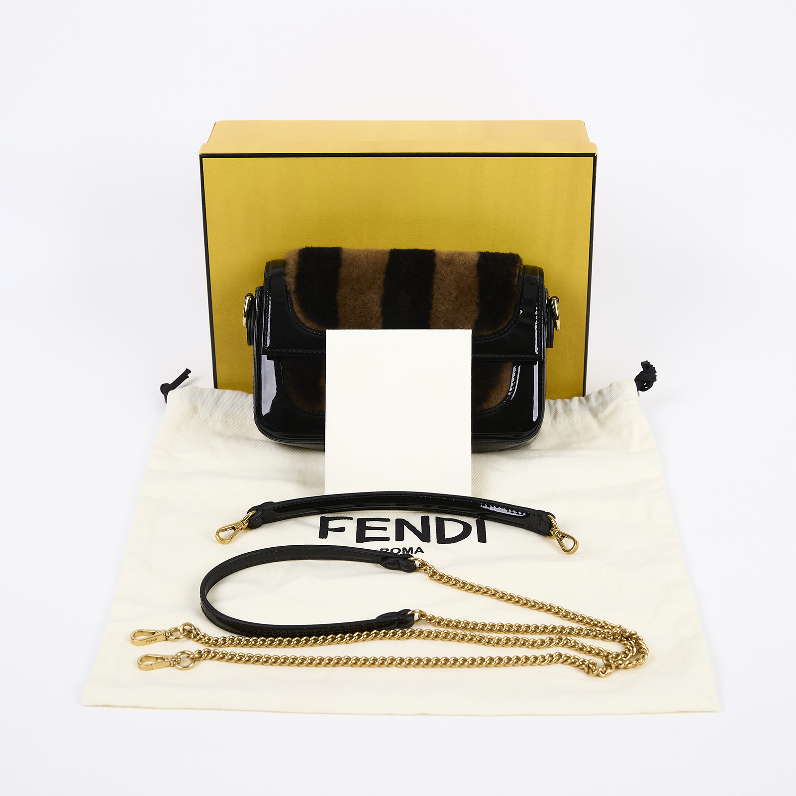 芬迪 FENDI 迷你 Baguette 8BS017A9Y2 毛毛條紋MINI法棍 原廠盒子/防塵袋/保證卡