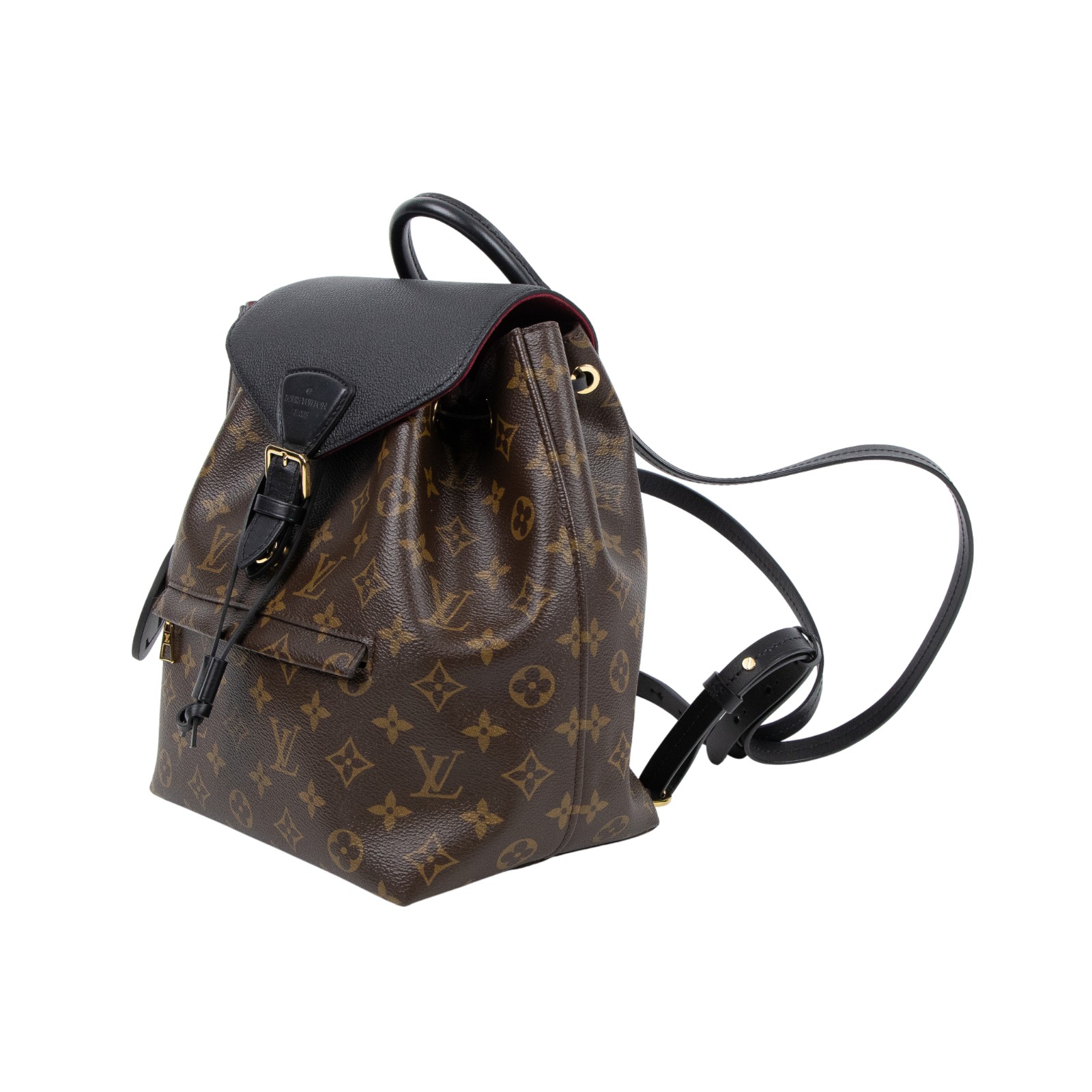 路易威登 LOUIS VUITTON Montsouris PM 經典帆布 牛皮 扣式 束口 後背包 棕色 黑色 M45515 晶片款  原廠盒子/防塵袋/購買證明