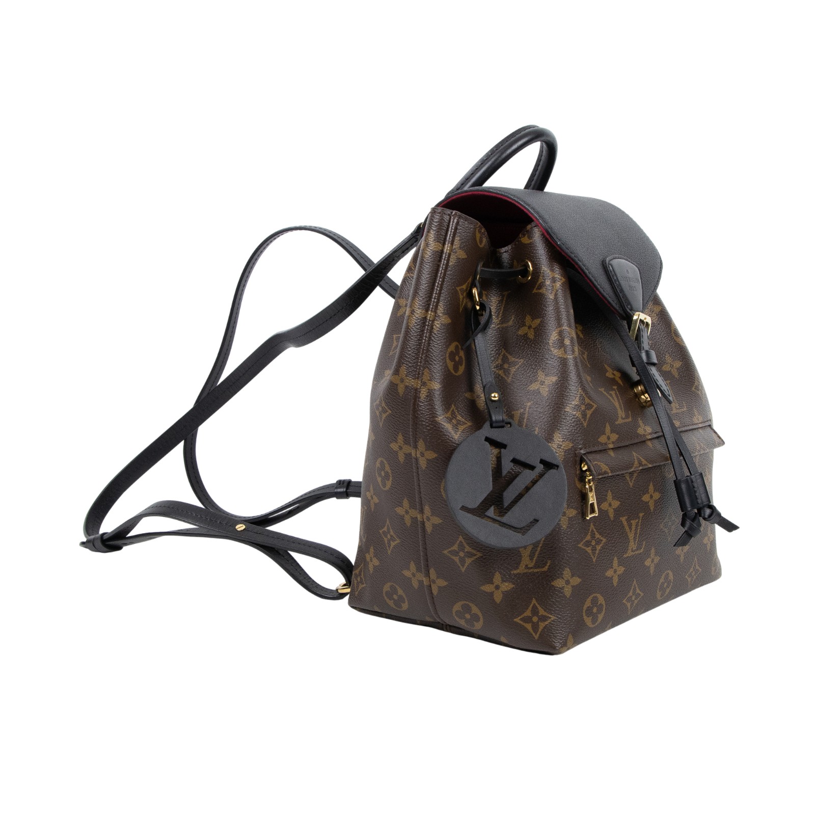 路易威登 LOUIS VUITTON Montsouris PM 經典帆布 牛皮 扣式 束口 後背包 棕色 黑色 M45515 晶片款  原廠盒子/防塵袋/購買證明