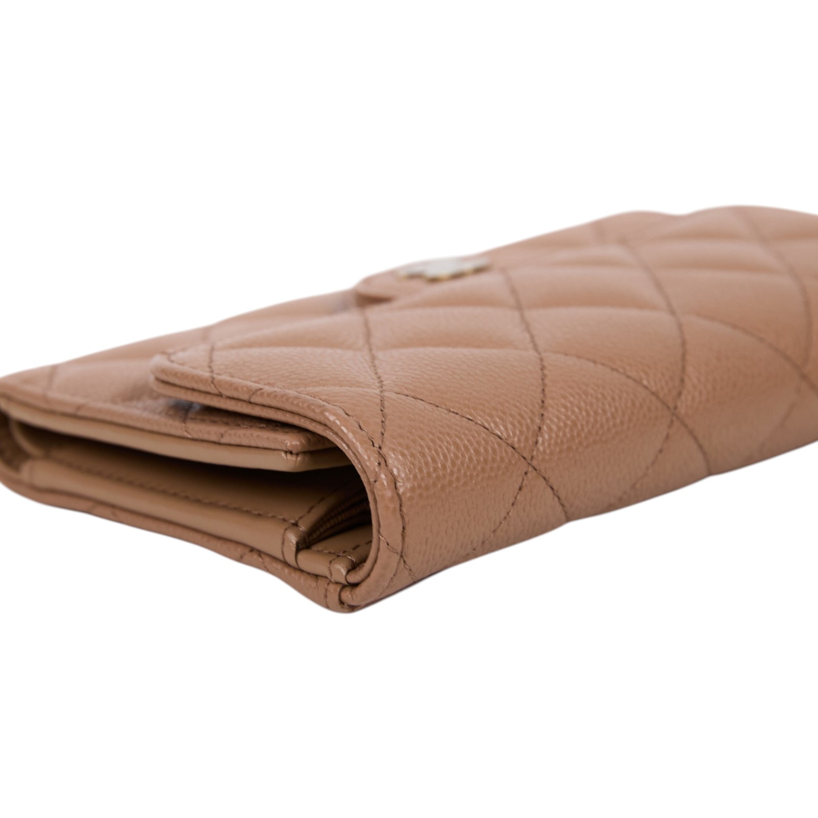 香奈兒 CHANEL 經典小香 菱格 荔枝紋 牛皮 銀釦 LOGO 中夾 AP0232 晶片款 奶茶金荔枝中夾 防塵袋