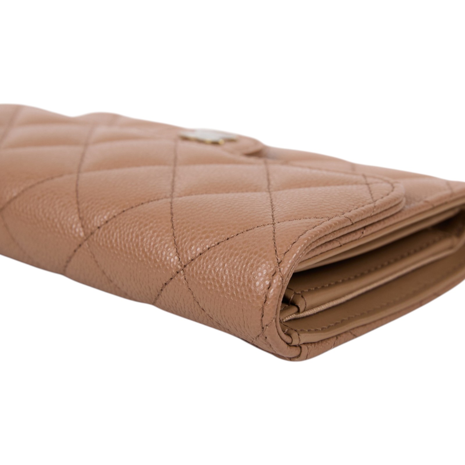 香奈兒 CHANEL 經典小香 菱格 荔枝紋 牛皮 銀釦 LOGO 中夾 AP0232 晶片款 奶茶金荔枝中夾 防塵袋