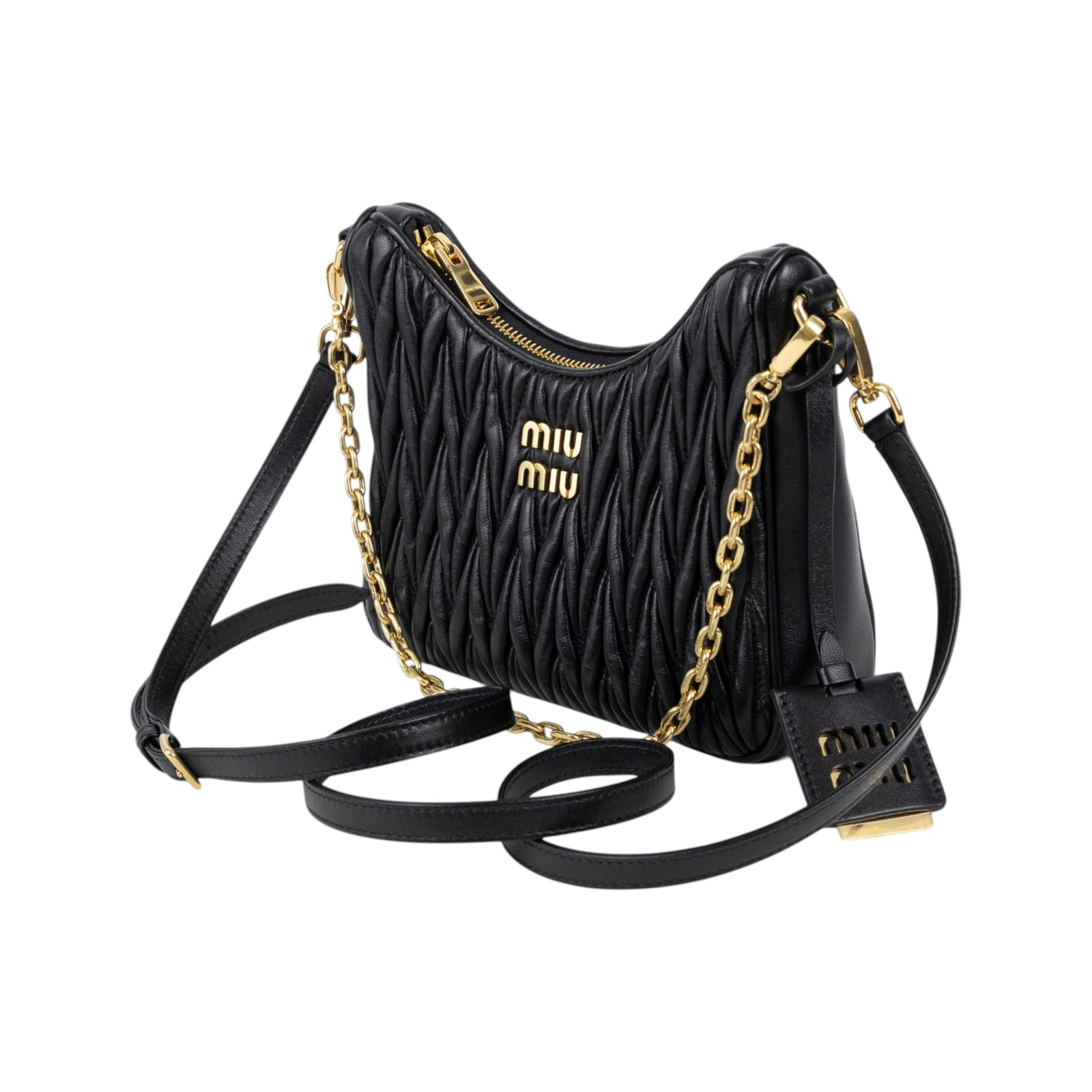 繆繆 MIU MIU Matelasse 納帕軟皮 單肩包 5BH211_N88 黑抓皺Matelassé 2WAY 原廠盒子/防塵袋/保證卡/背帶