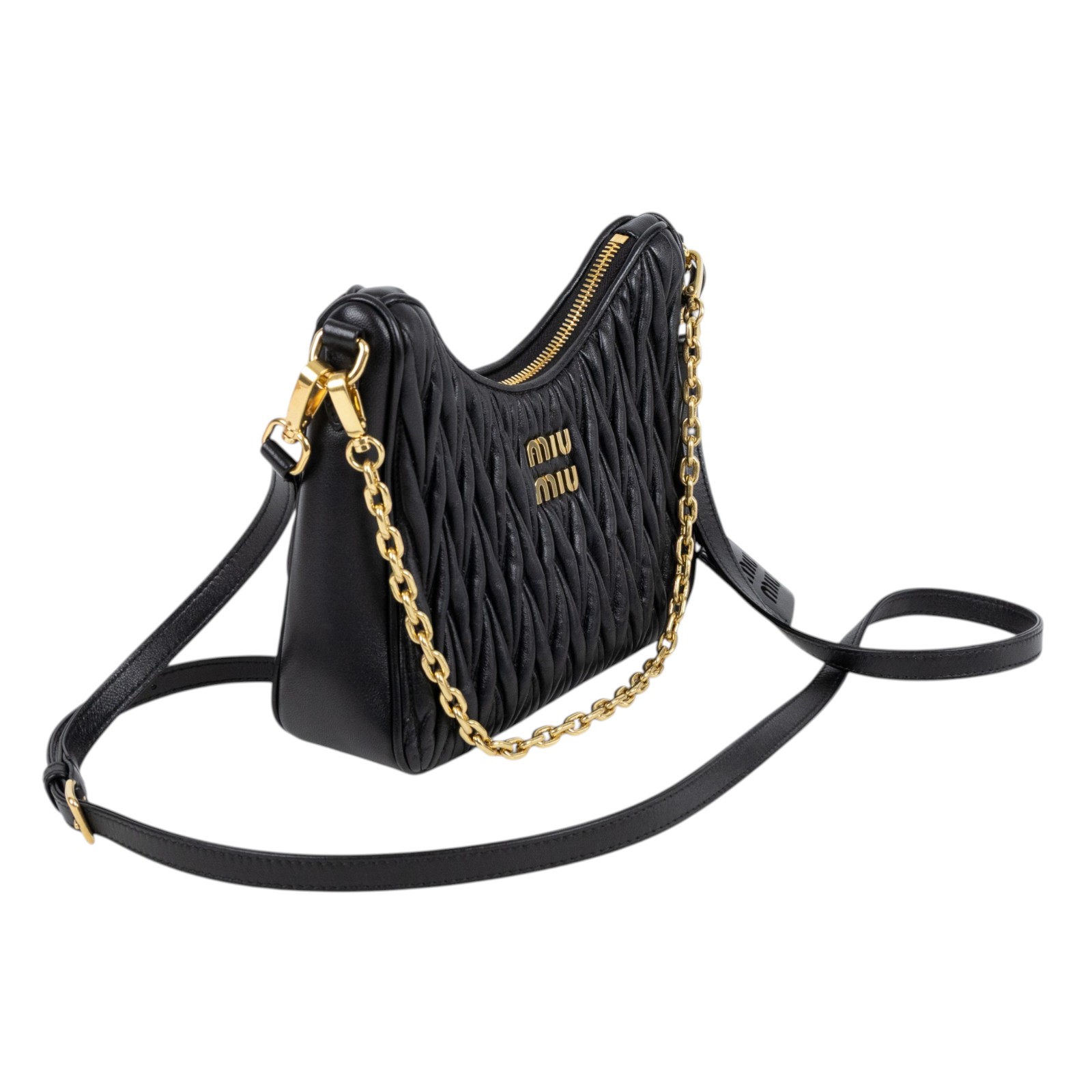 繆繆 MIU MIU Matelasse 納帕軟皮 單肩包 5BH211_N88 黑抓皺Matelassé 2WAY 原廠盒子/防塵袋/保證卡/背帶