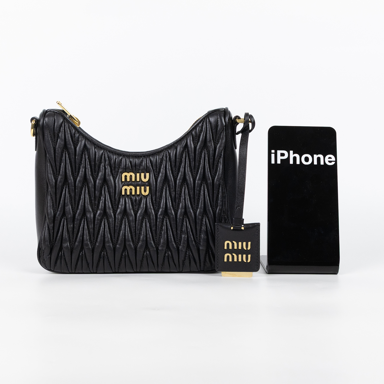 繆繆 MIU MIU Matelasse 納帕軟皮 單肩包 5BH211_N88 黑抓皺Matelassé 2WAY 原廠盒子/防塵袋/保證卡/背帶