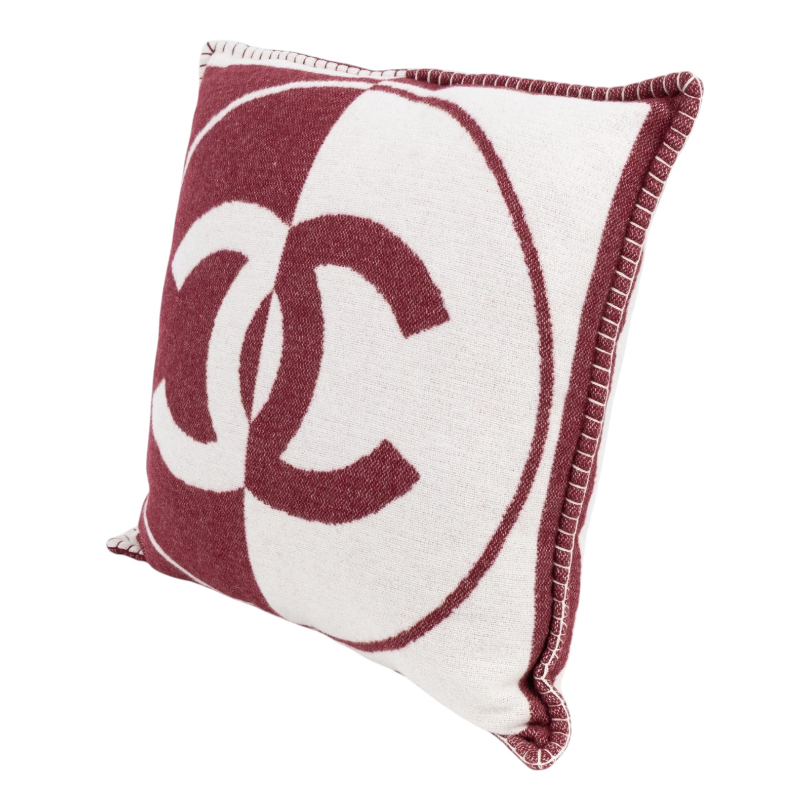 香奈兒 CHANEL CC LOGO 抱枕 靠墊 AAB736 B23197 酒紅/白抱枕 1 防塵袋