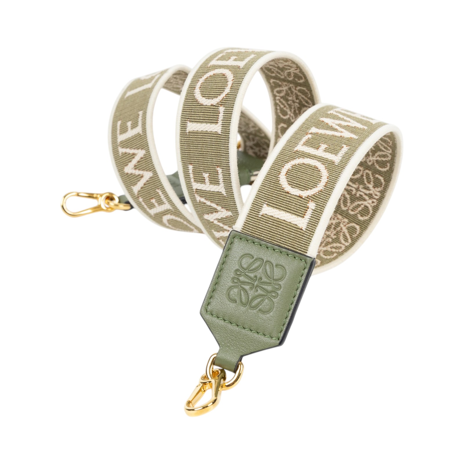 羅意威 LOEWE 緹花織 小牛皮 Anagram 肩帶 C073T87X01 綠帆布Anagram背帶 防塵袋