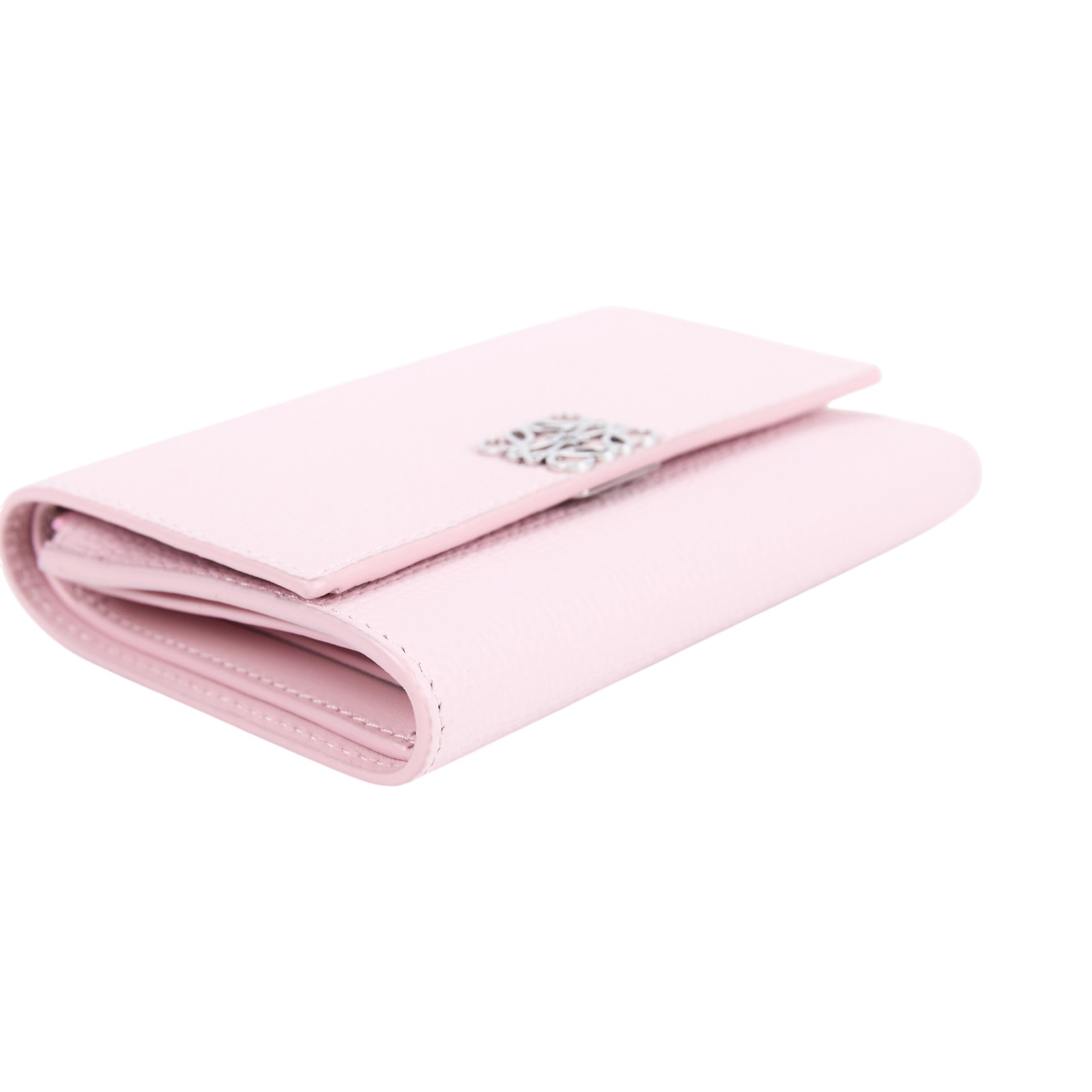 羅意威 LOEWE 小型鵝卵石紋小牛皮 Anagram 直式錢包 C821S33X12 粉ANAGRAM三折短夾 原廠盒子/防塵袋