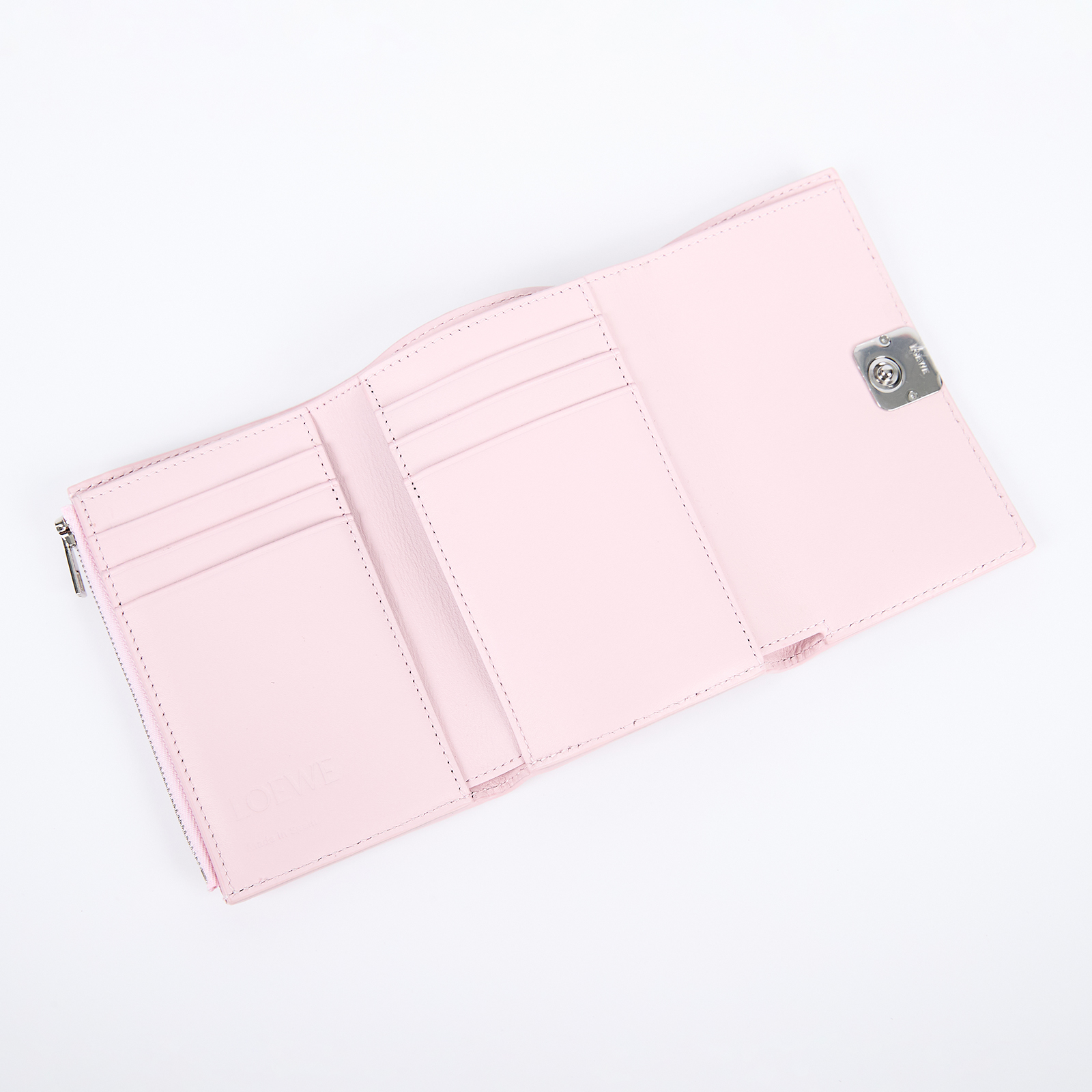 羅意威 LOEWE 小型鵝卵石紋小牛皮 Anagram 直式錢包 C821S33X12 粉ANAGRAM三折短夾 原廠盒子/防塵袋