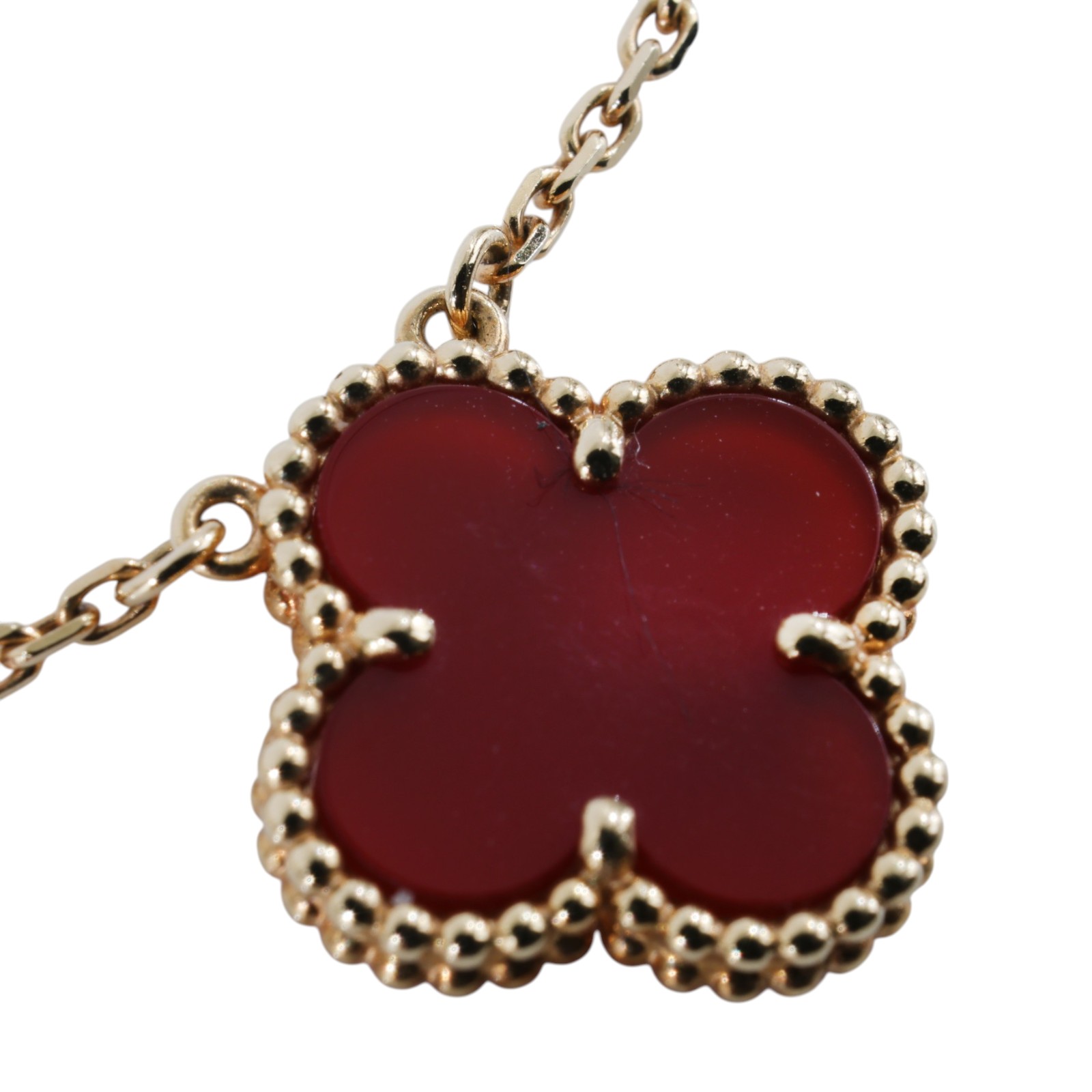 梵克雅寶 Van Cleef & Arpels Vintage Alhambra 吊墜 小型 VCARD38500 YG 紅玉髓幸運草項鍊 原廠盒子/購買證明