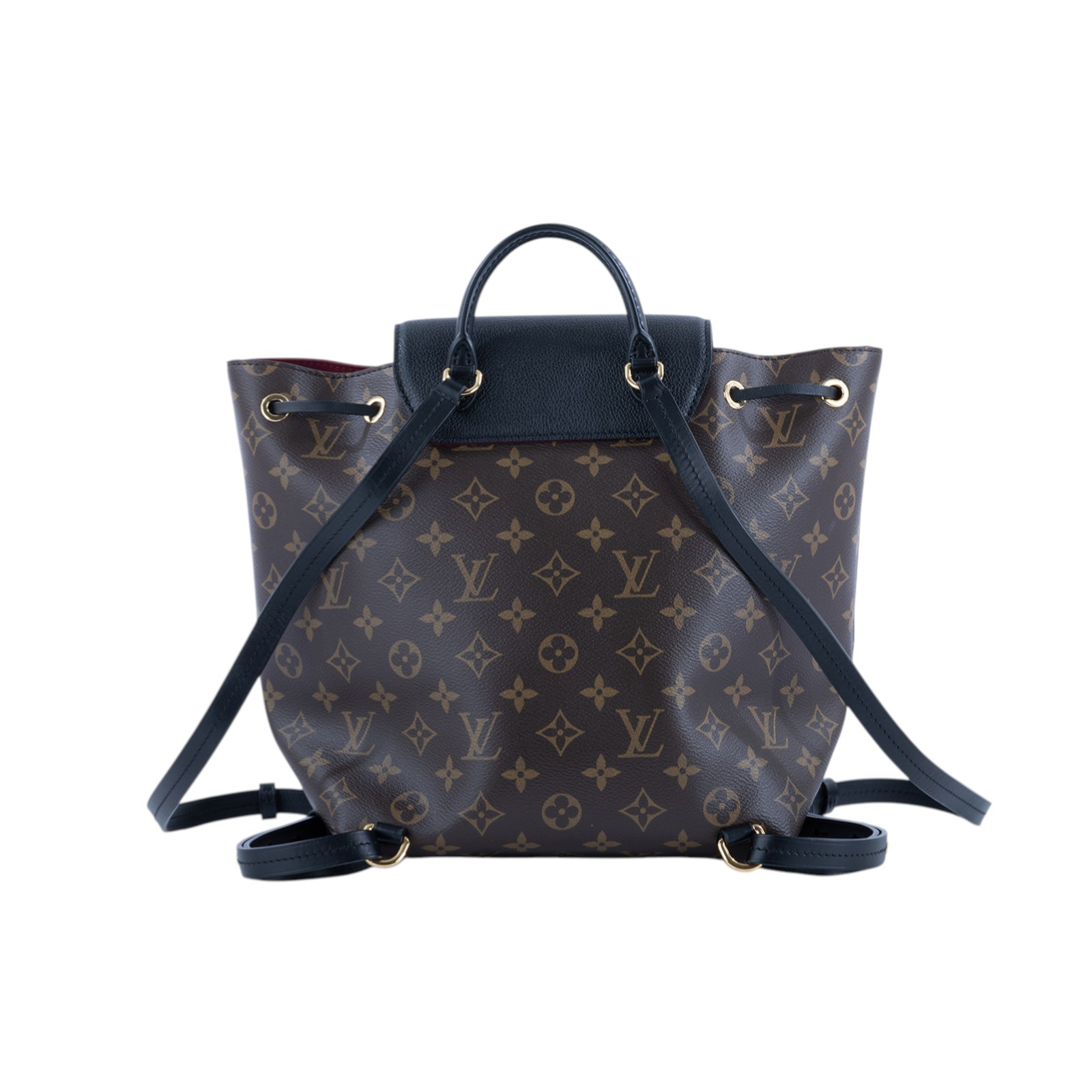路易威登 LOUIS VUITTON Montsouris PM 經典帆布 牛皮 扣式 束口 後背包 棕色 黑色 M45515 晶片款  防塵袋/購買證明