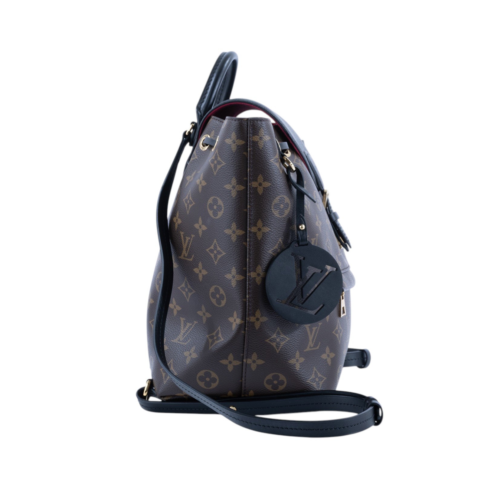 路易威登 LOUIS VUITTON Montsouris PM 經典帆布 牛皮 扣式 束口 後背包 棕色 黑色 M45515 晶片款  防塵袋/購買證明