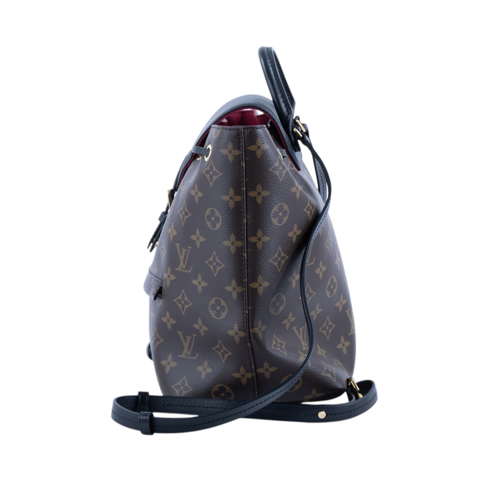 路易威登 LOUIS VUITTON Montsouris PM 經典帆布 牛皮 扣式 束口 後背包 棕色 黑色 M45515 晶片款  防塵袋/購買證明